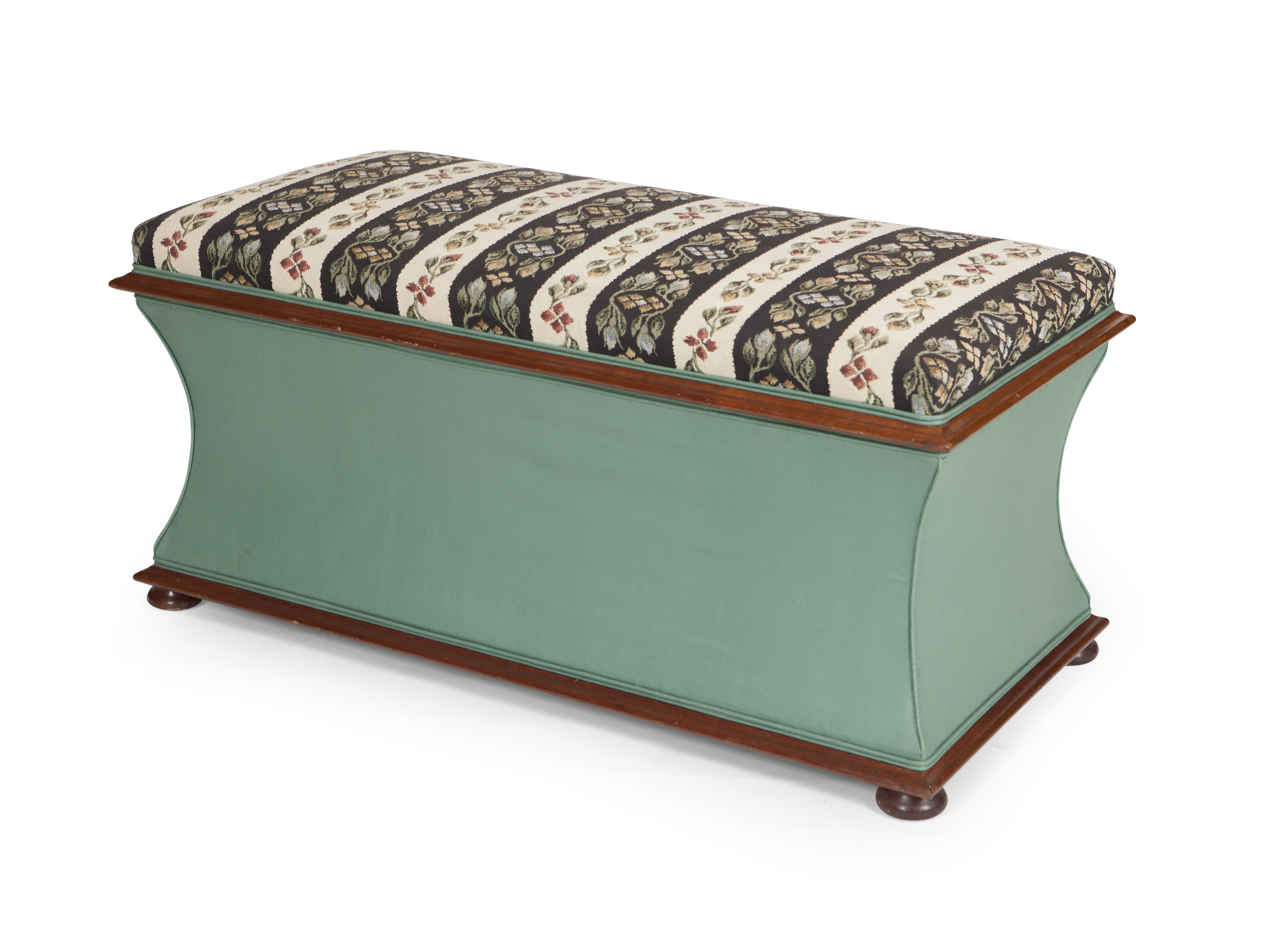 VICTORIAN MAHOGANY AND UPHOLSTERED OTTOMAN