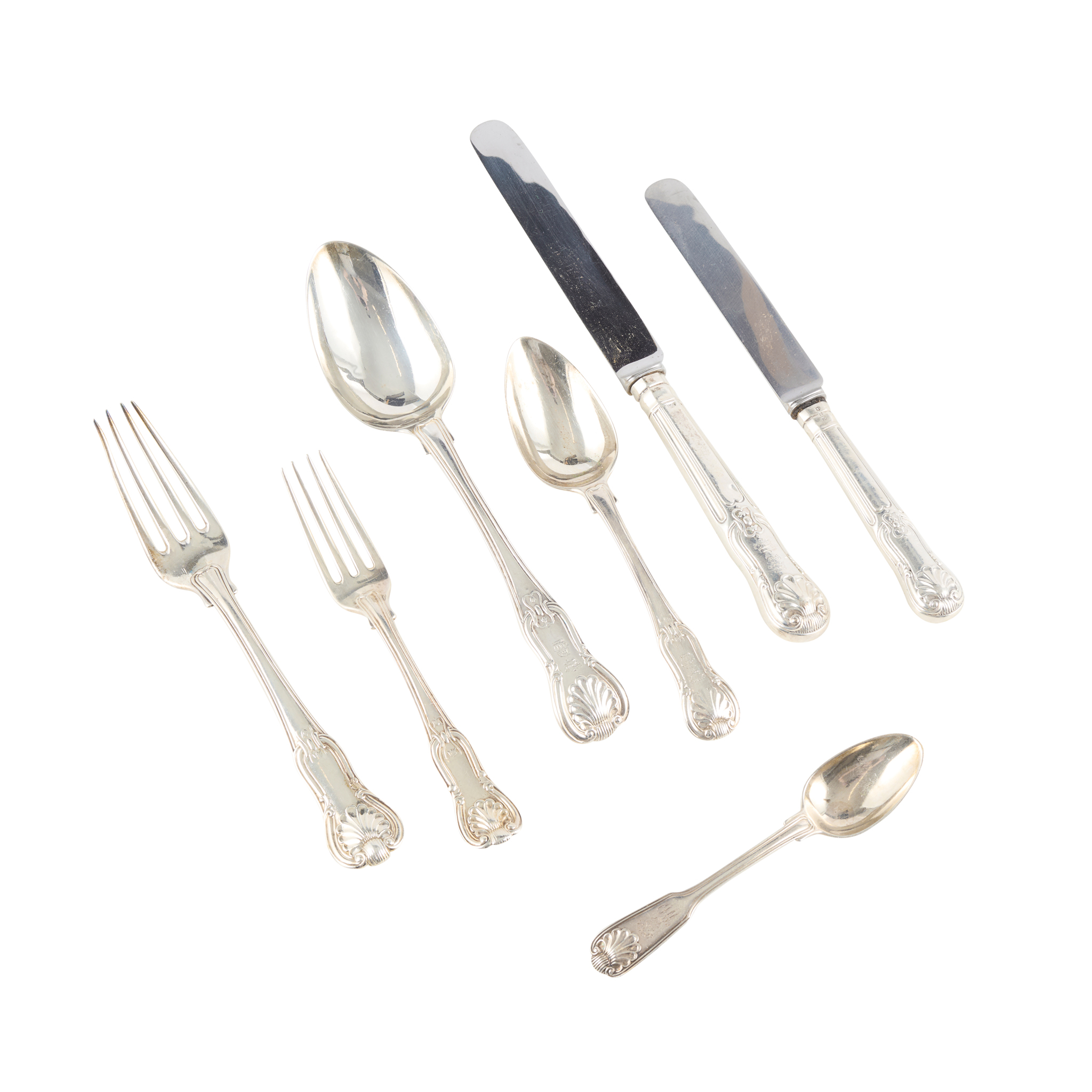 A MATCHED SET OF KING'S HOURGLASS PATTERN FLATWARE