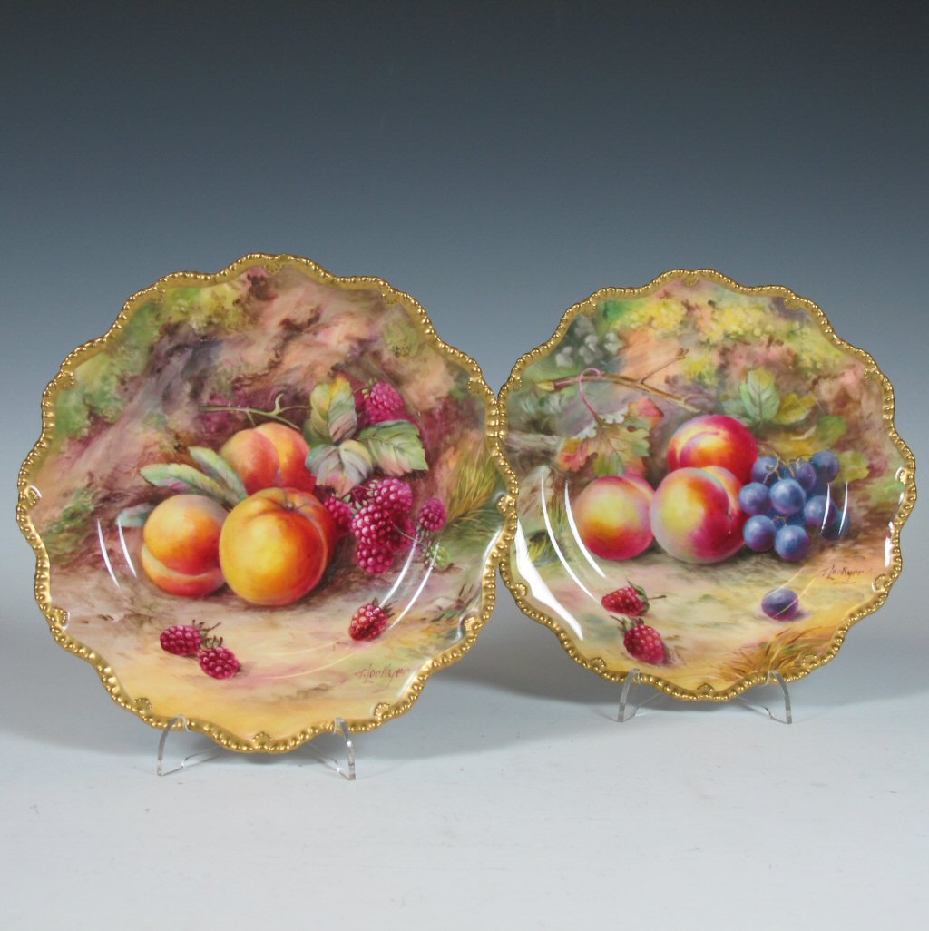 Two Royal Worcester fruit plates Painted by T. Lockyer