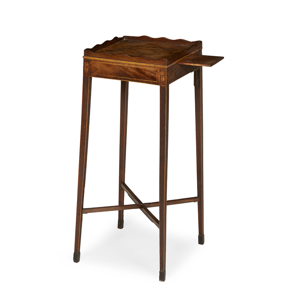 LATE GEORGE III INLAID MAHOGANY URN STAND