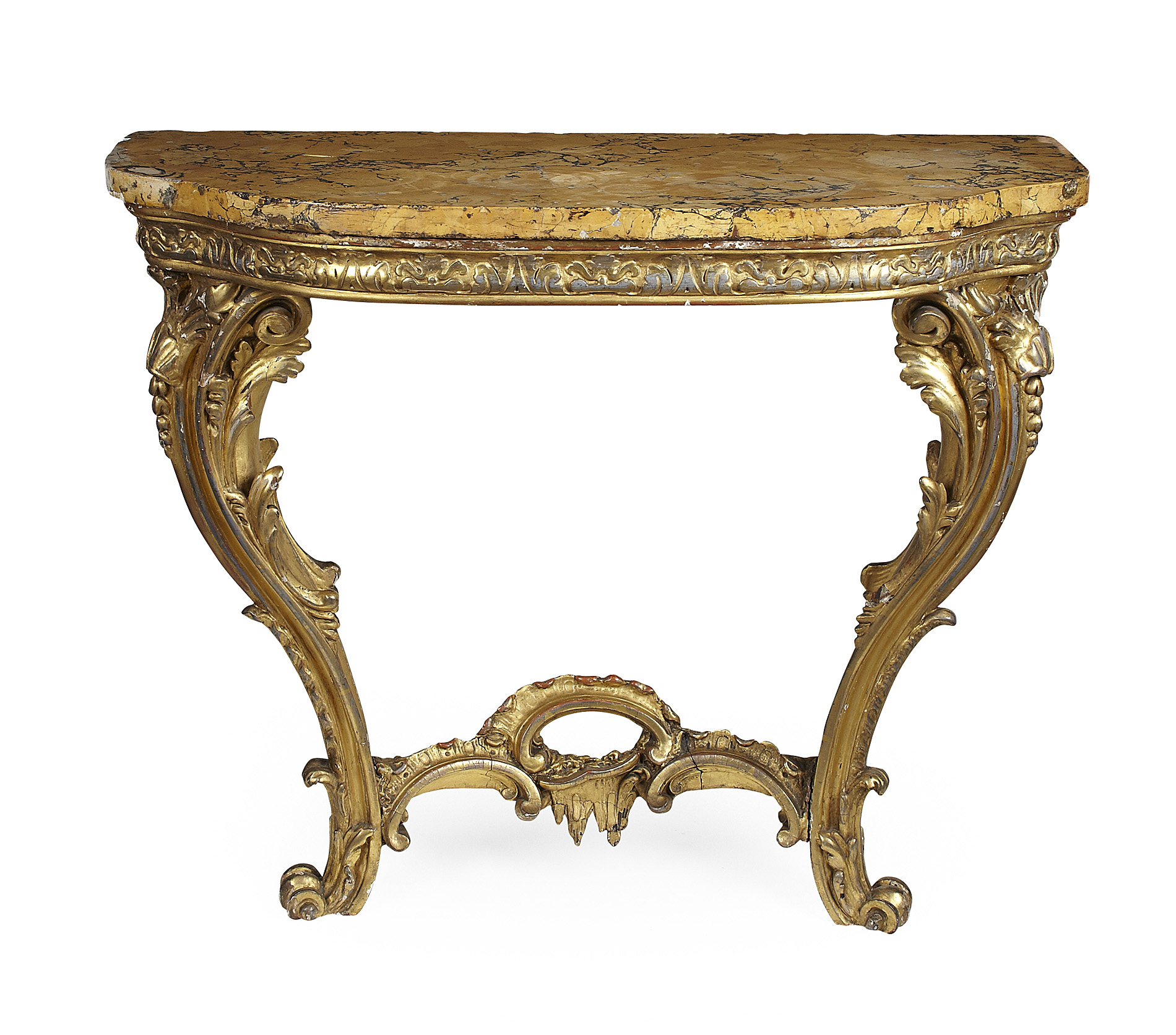 ITALIAN GILTWOOD AND MARBLE TOP CONSOLE TABLE