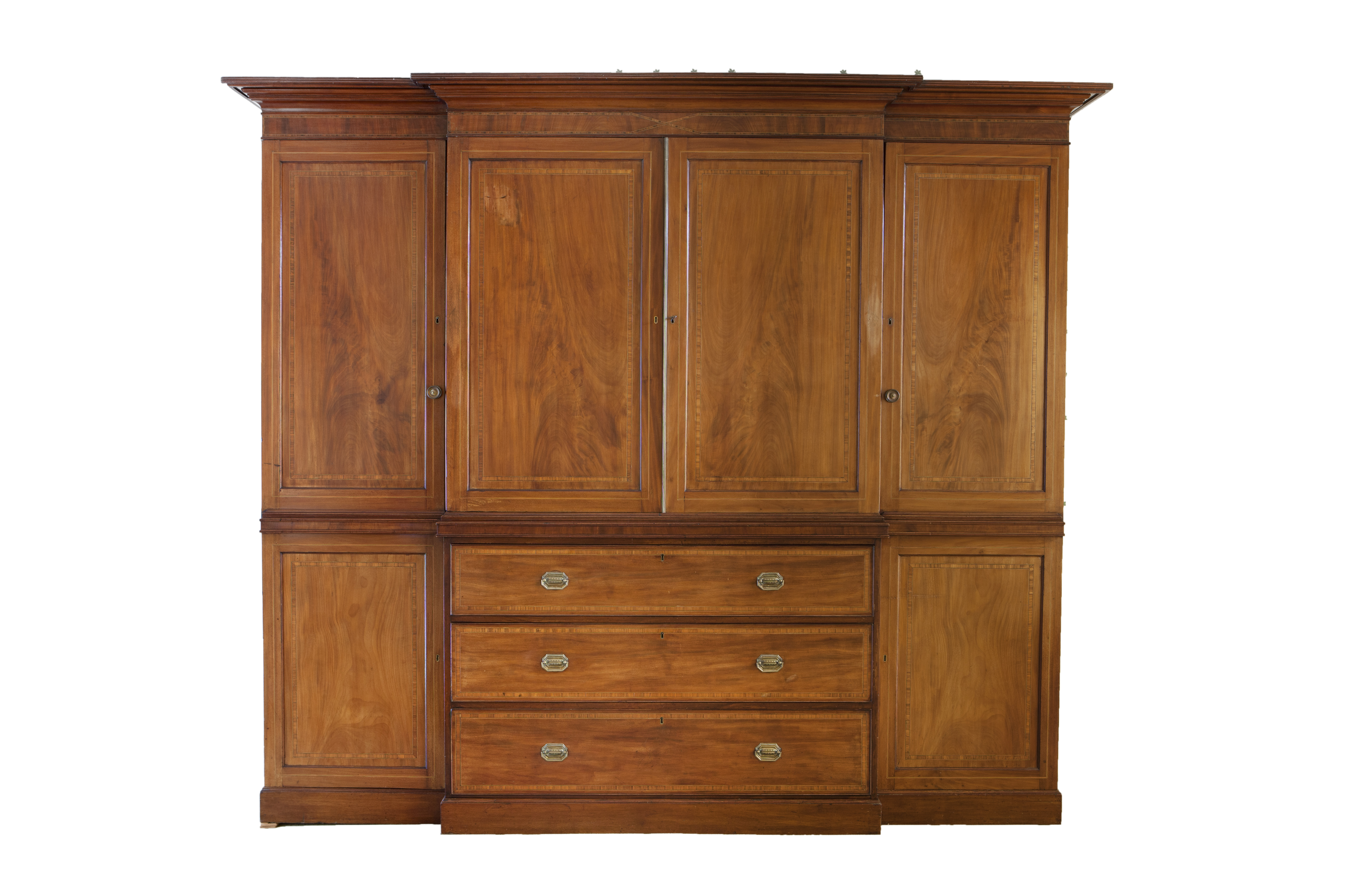 LATE GEORGE III MAHOGANY BREAKFRONT GENTLEMANS COMPACTUM WARDROBE OF POLITICAL INTEREST