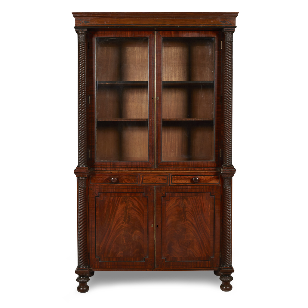 REGENCY MAHOGANY AND EBONISED BOOKCASE CABINET