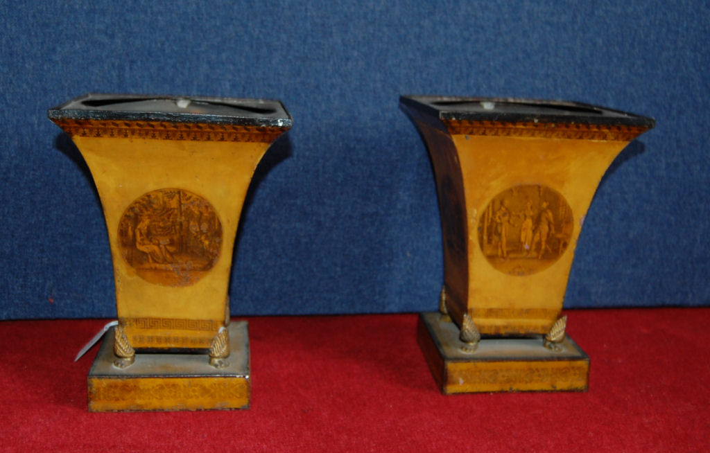 PAIR OF YELLOW TOLE PEINTE VASES