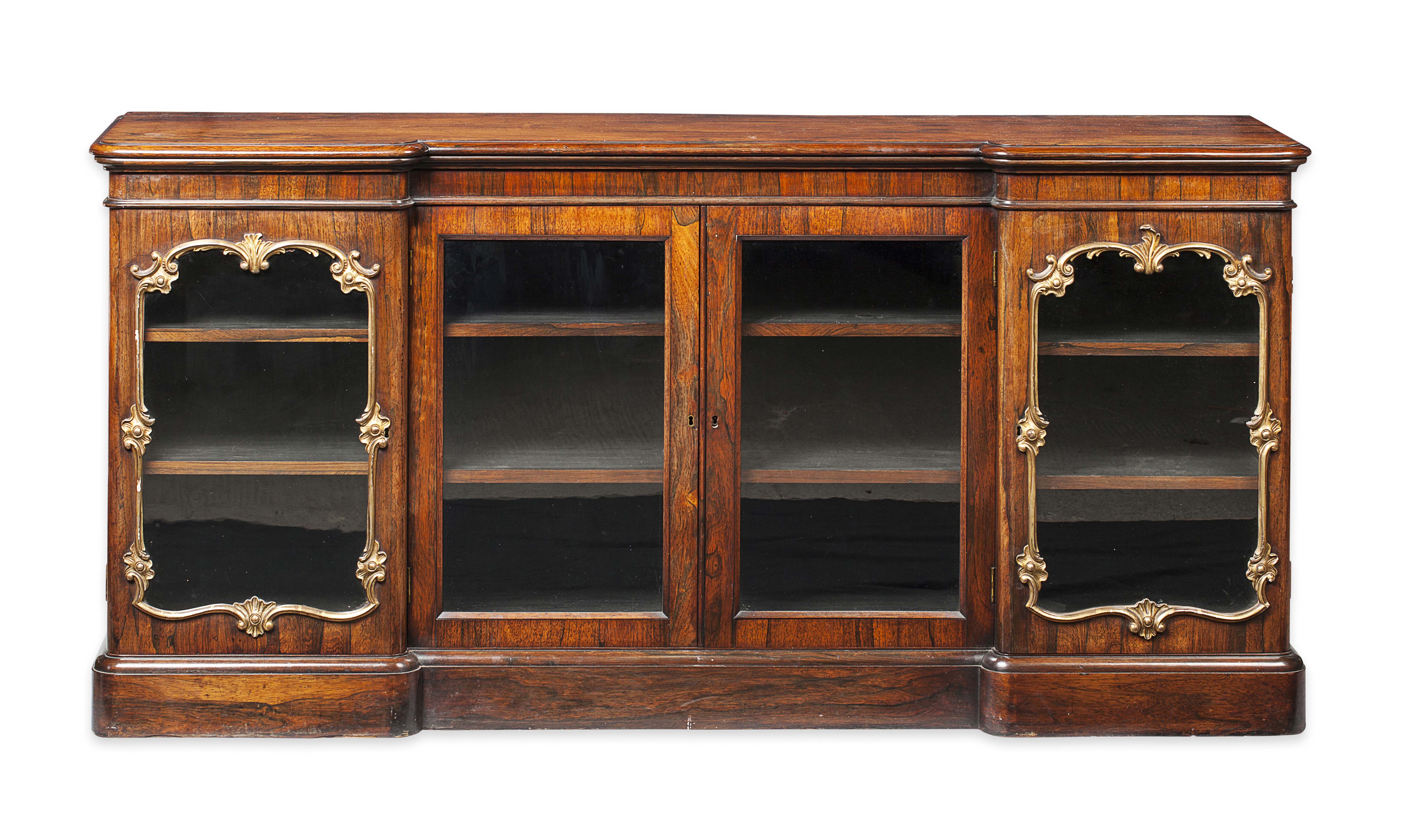 GEORGE IV ROSEWOOD AND PARCEL GILT LOW BOOKCASE