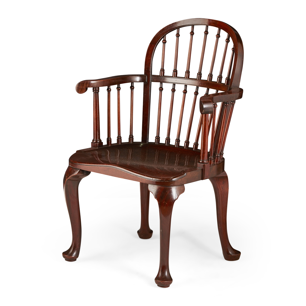 GEORGIAN STYLE MAHOGANY WINDSOR ARMCHAIR BY JAMES SHOOLBRED