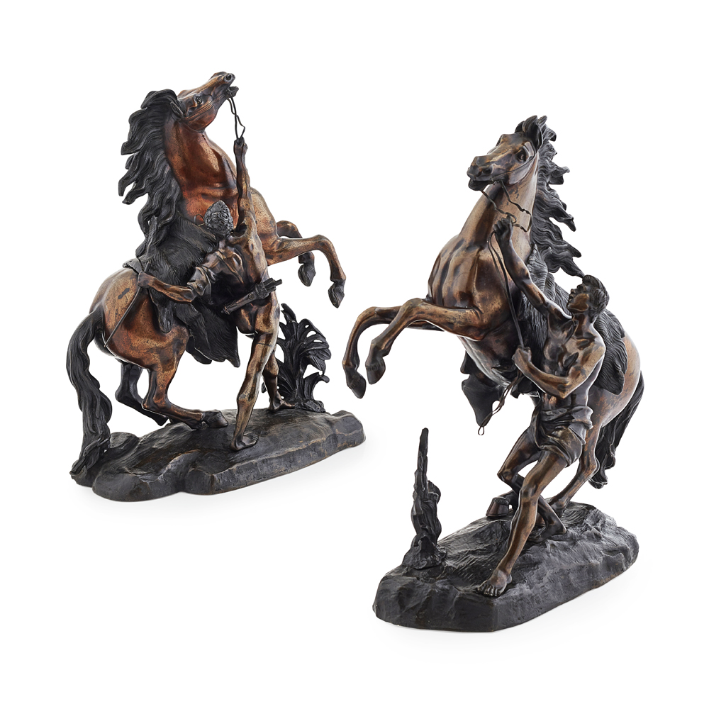 PAIR OF LARGE BRONZE MARLY HORSES, AFTER COUSTOU