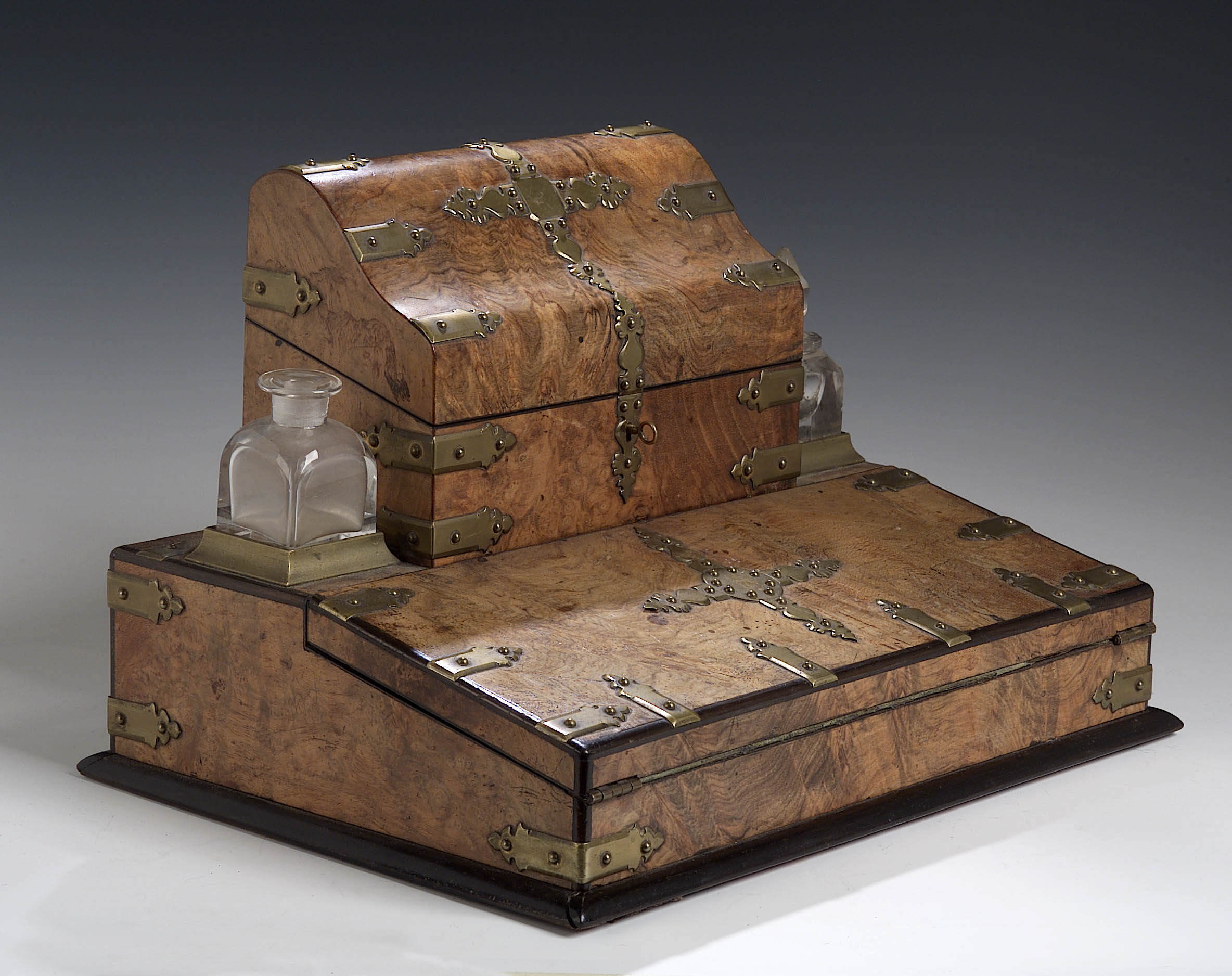 A Victorian walnut veneered and coromandel deskstand