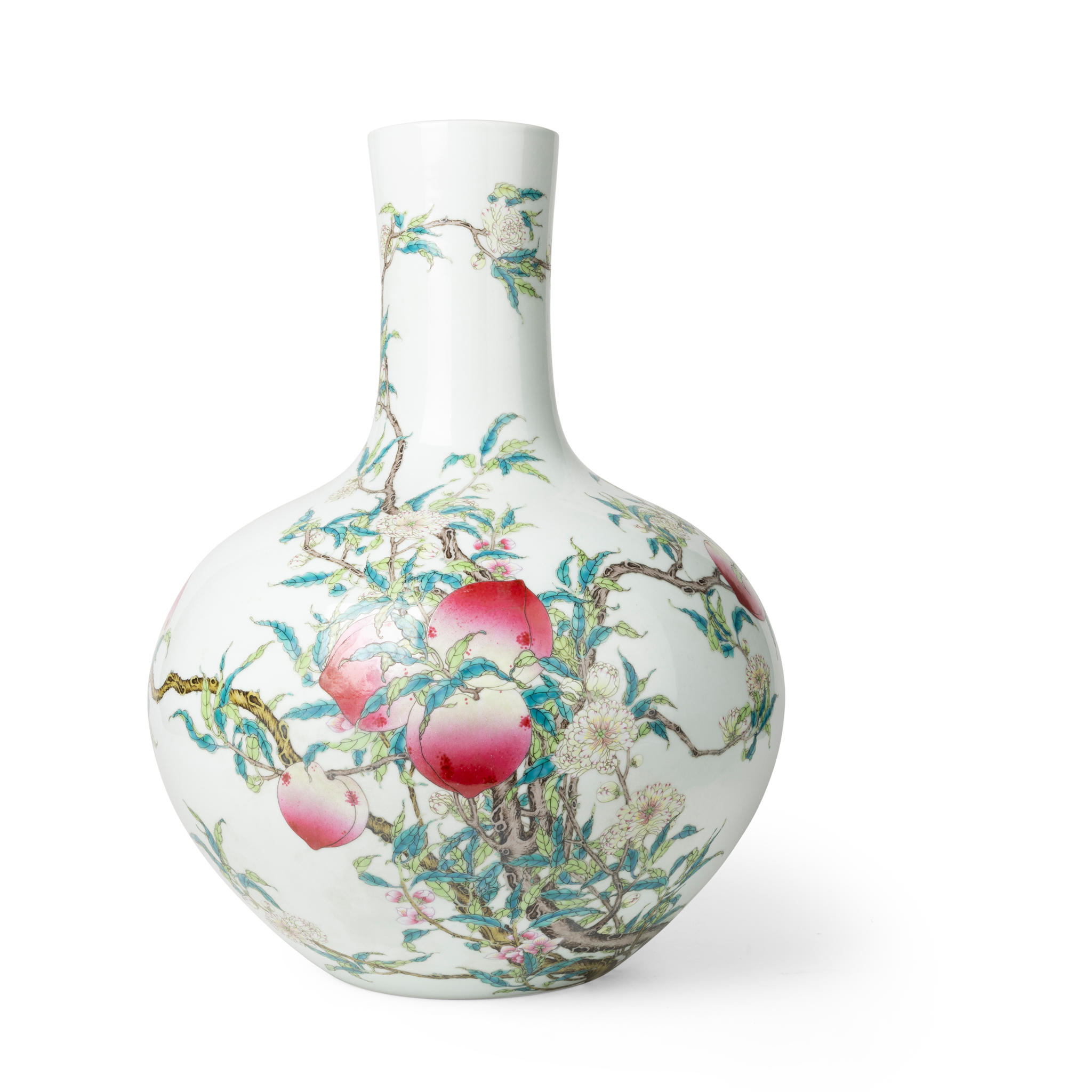 LARGE FAMILLE ROSE 'NINE PEACHES' VASE