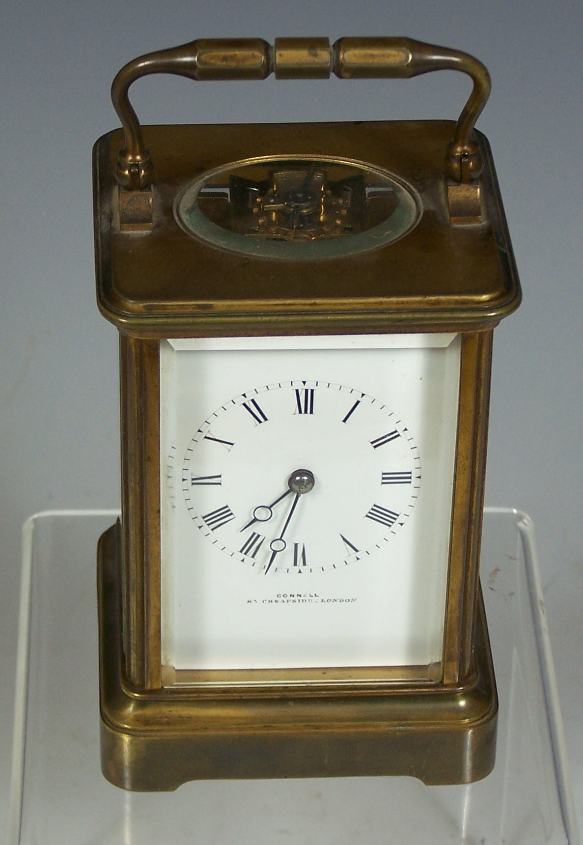 A brass carriage clock