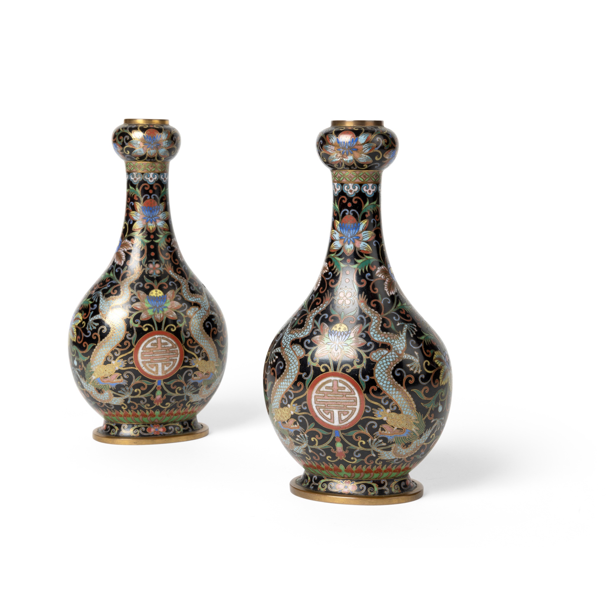 PAIR OF CLOISONNÉ ENAMEL GARLIC-HEAD VASES