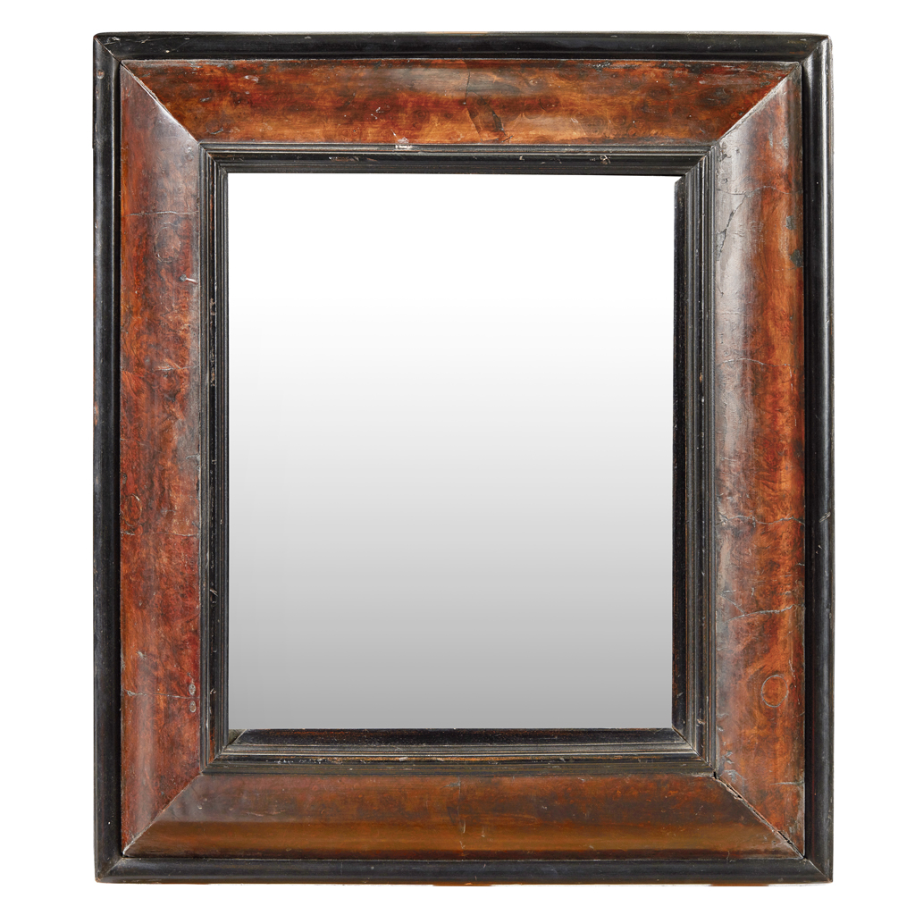 WILLIAM AND MARY WALNUT AND EBONISED MIRROR