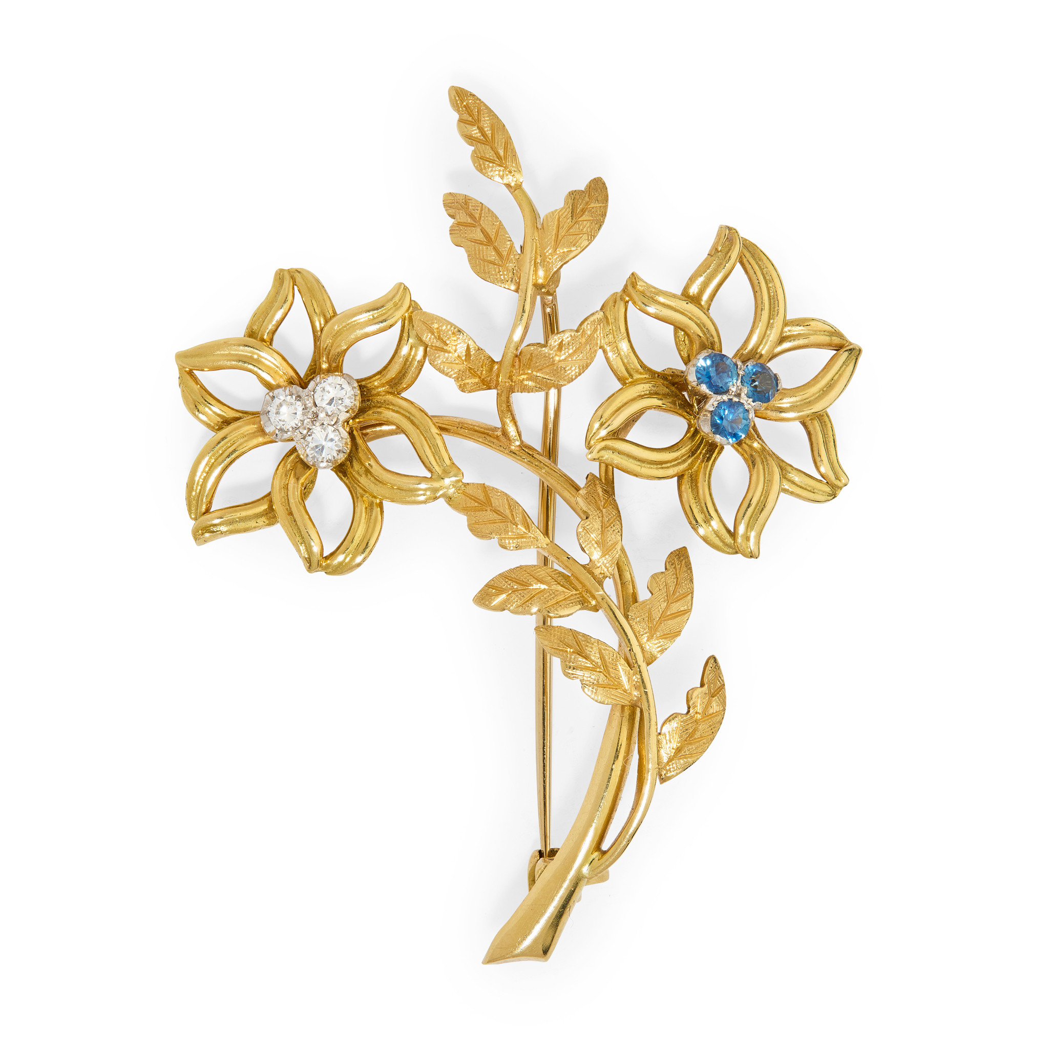 An 18ct gold sapphire and diamond spray brooch