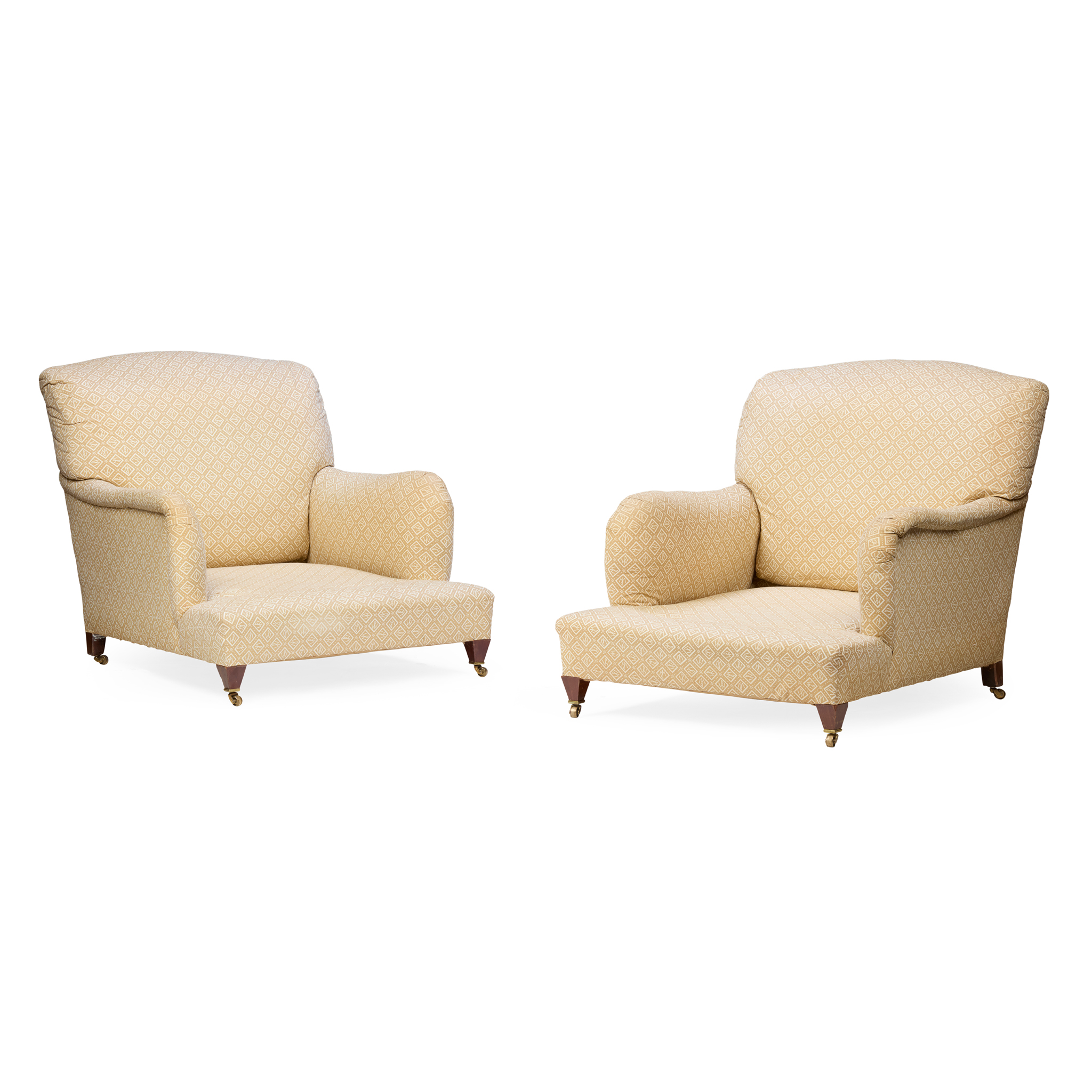 PAIR OF WHYTOCK & REID HOWARD-STYLE UPHOLSTERED ARMCHAIRS