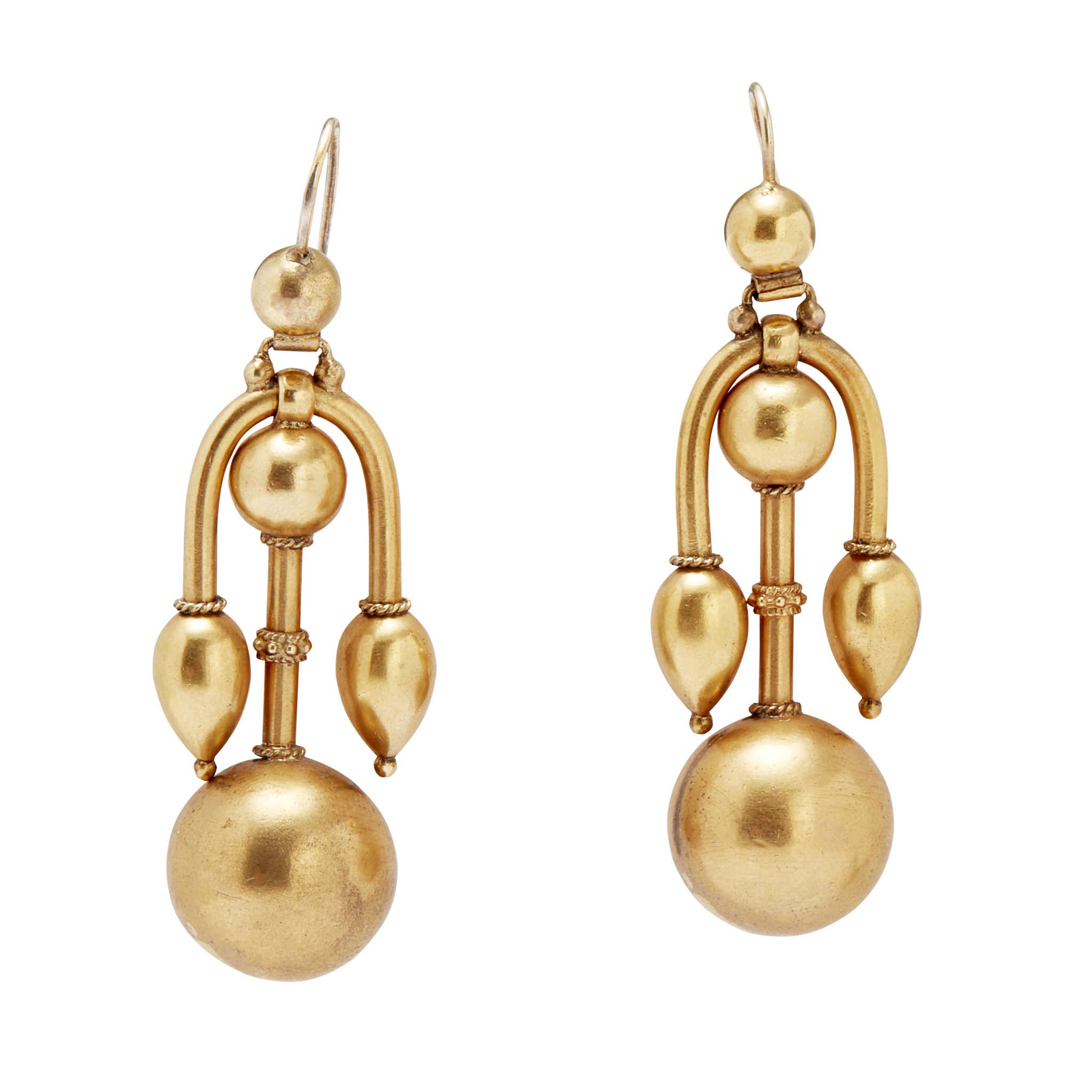 A pair of Victorian Etruscan Revival pendant earrings