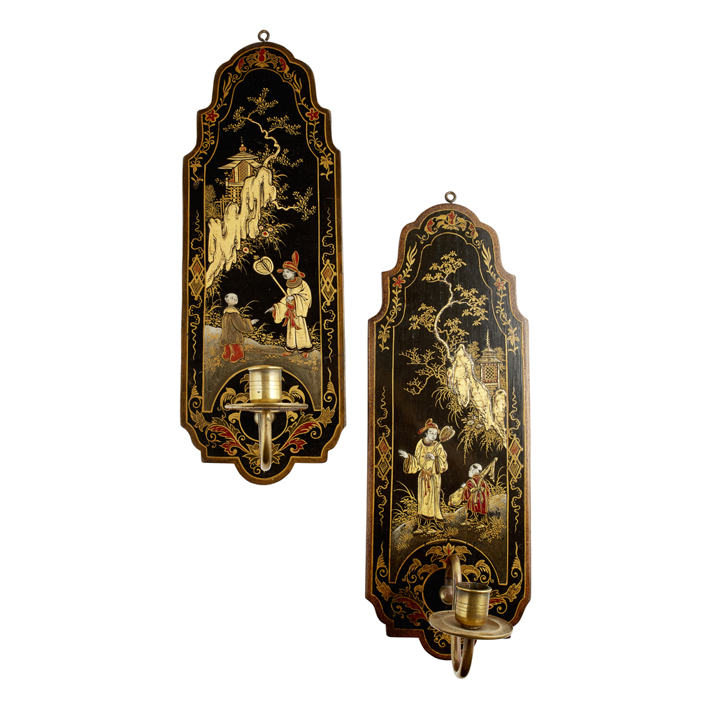 PAIR OF JAPANNED WALL SCONCES