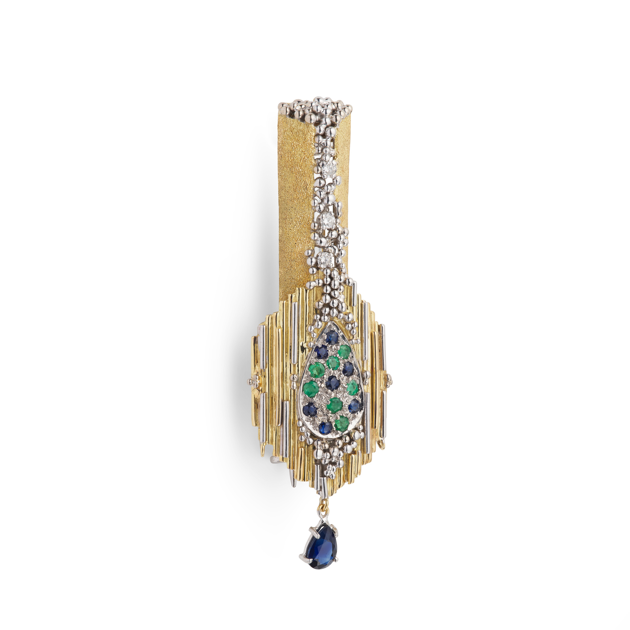Charles de Temple: An emerald, sapphire and diamond brooch, 1986