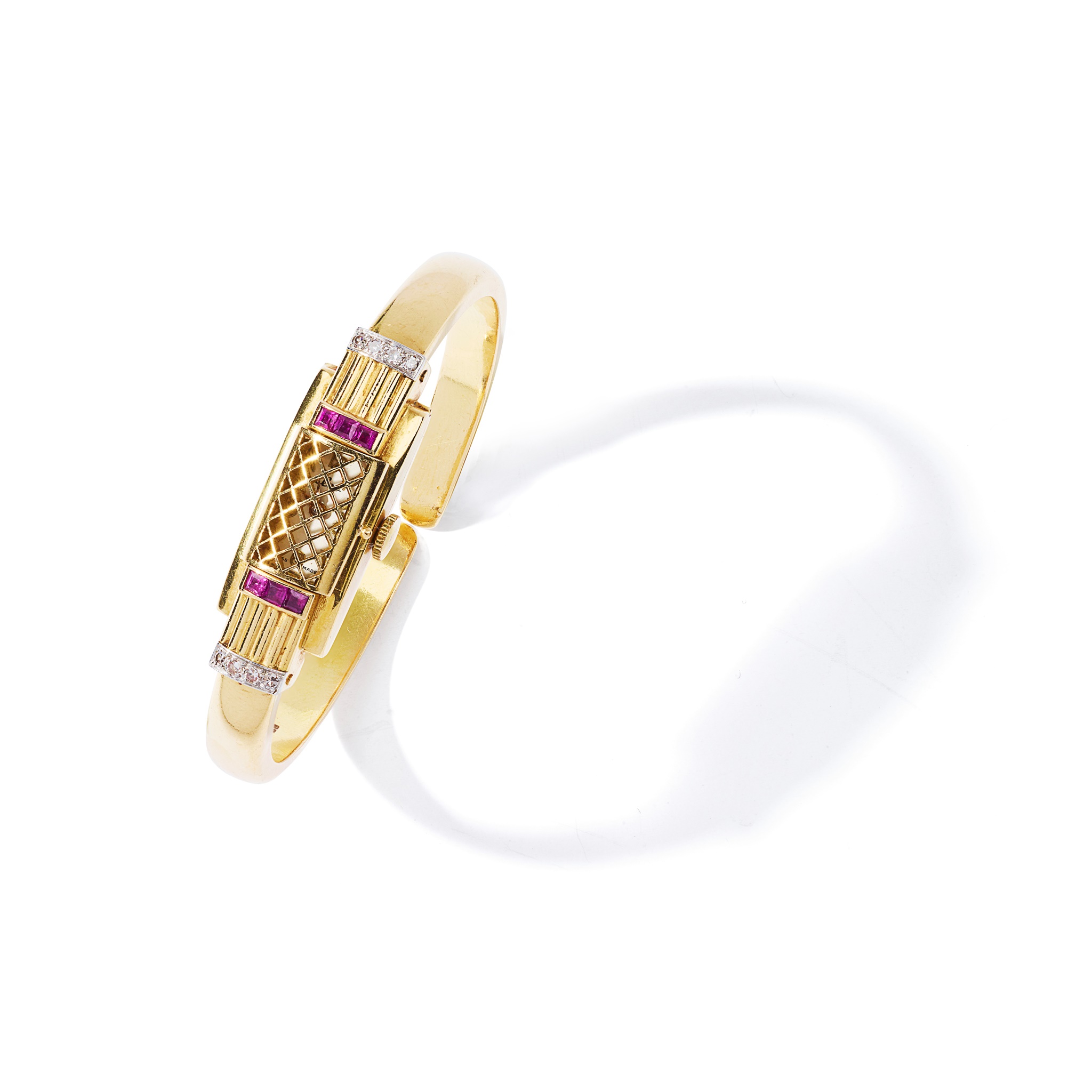 Elco: A retro ruby and diamond-set watch bangle, 1957