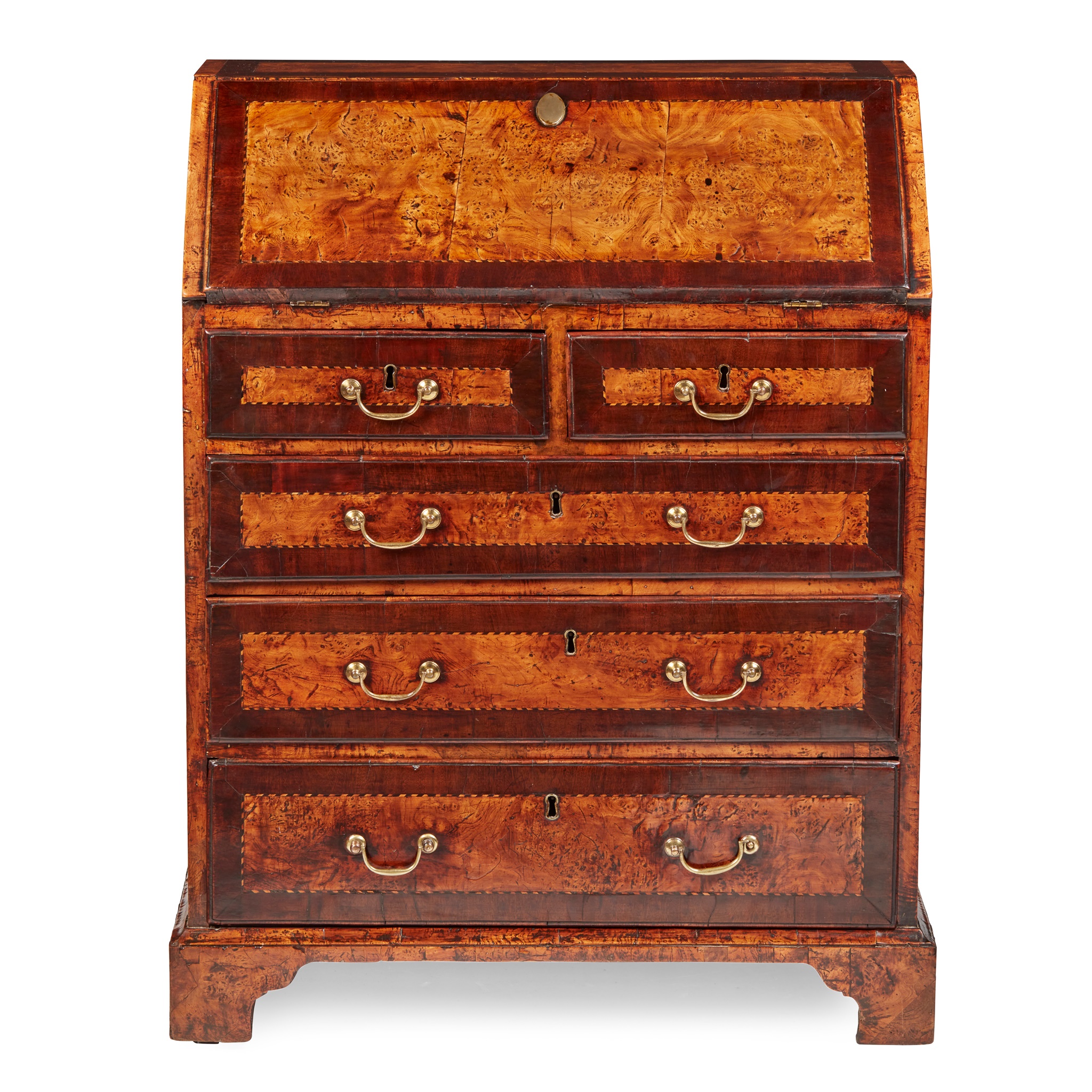 GEORGE I BURR ELM, MAHOGANY, AND OAK BUREAU