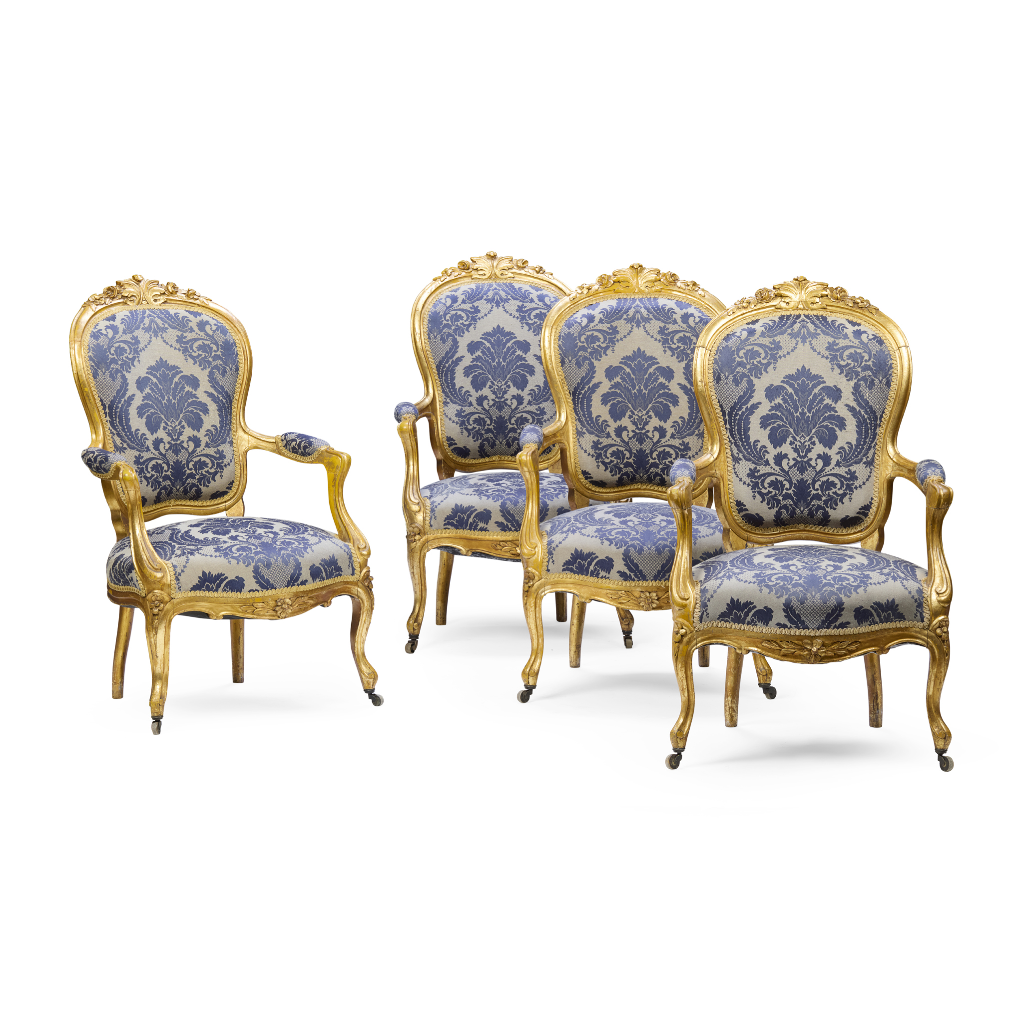 SET OF FOUR LOUIS PHILLIPE CARVED GILTWOOD FAUTEUILS