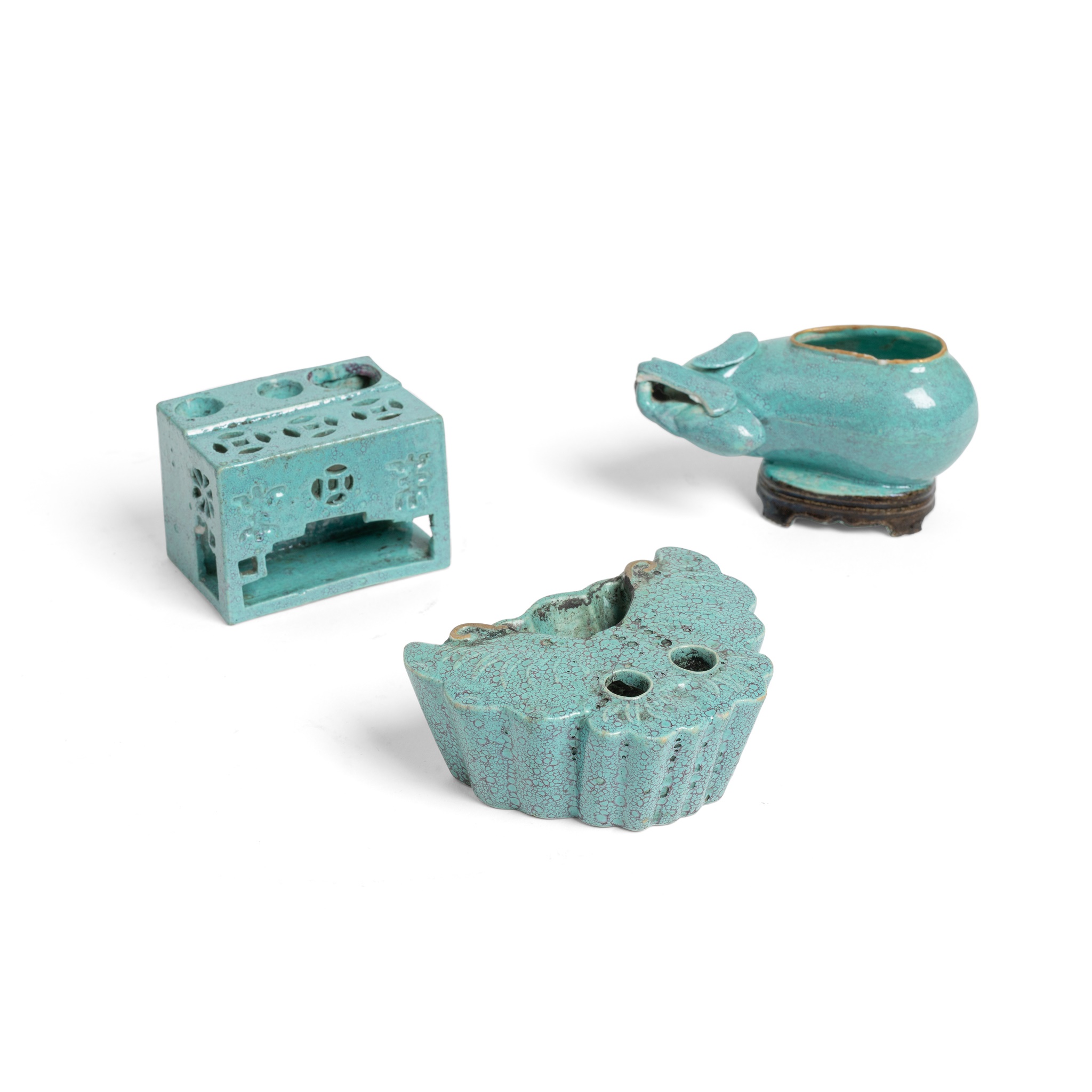 GROUP OF THREE ROBIN'S EGG-GLAZED WARES