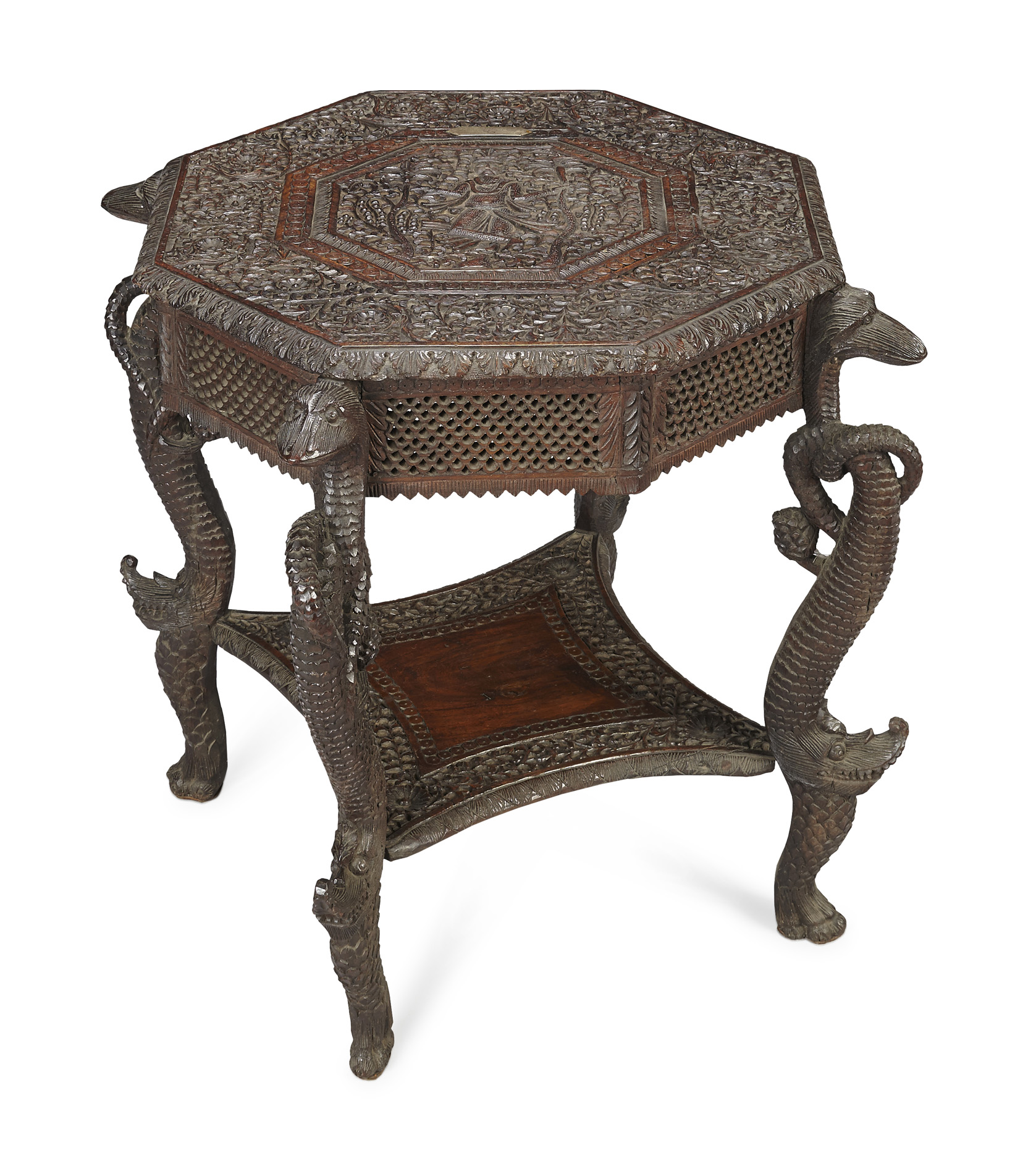 ANGLO-INDIAN CARVED HARDWOOD TABLE