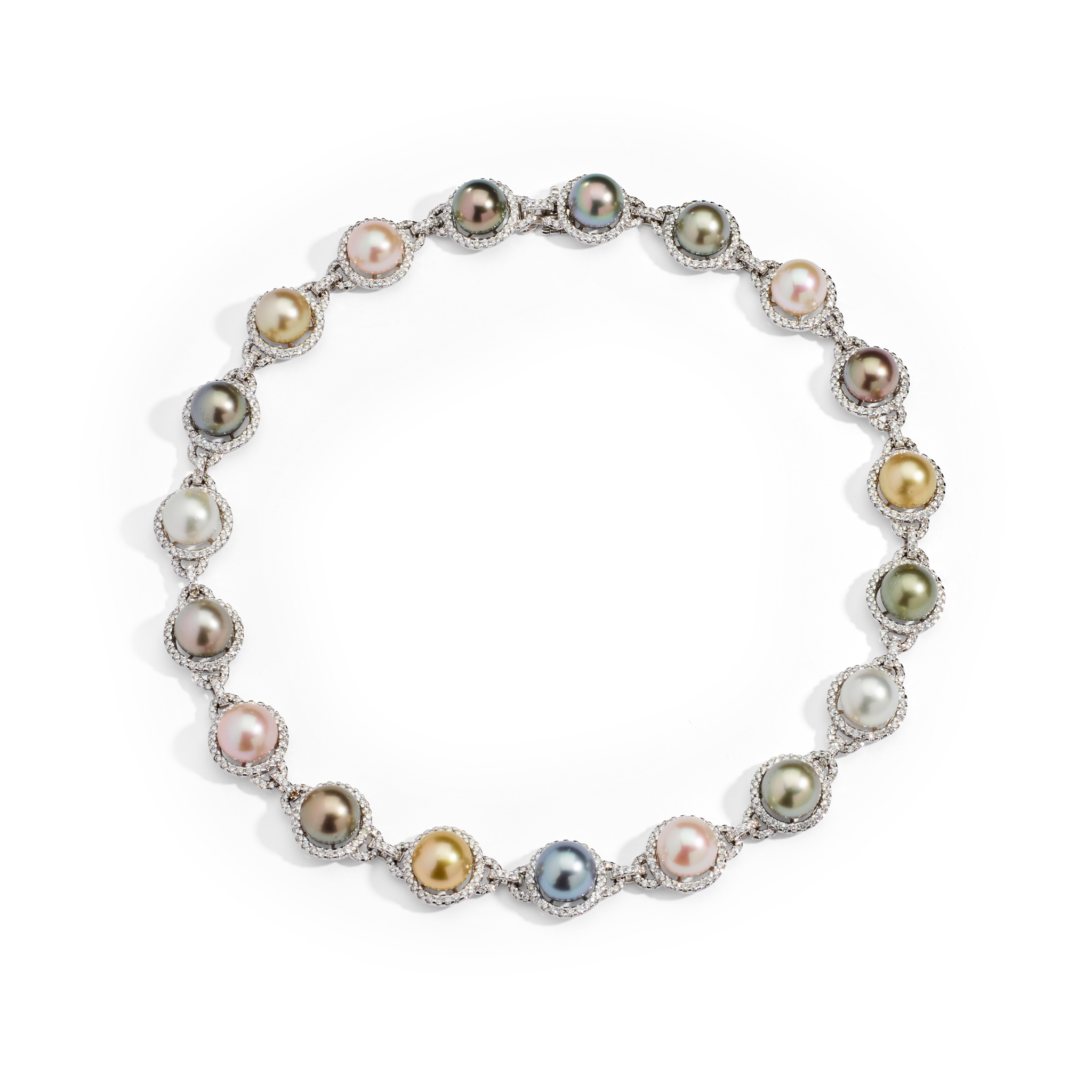 A necklace of cultured pearls and diamonds