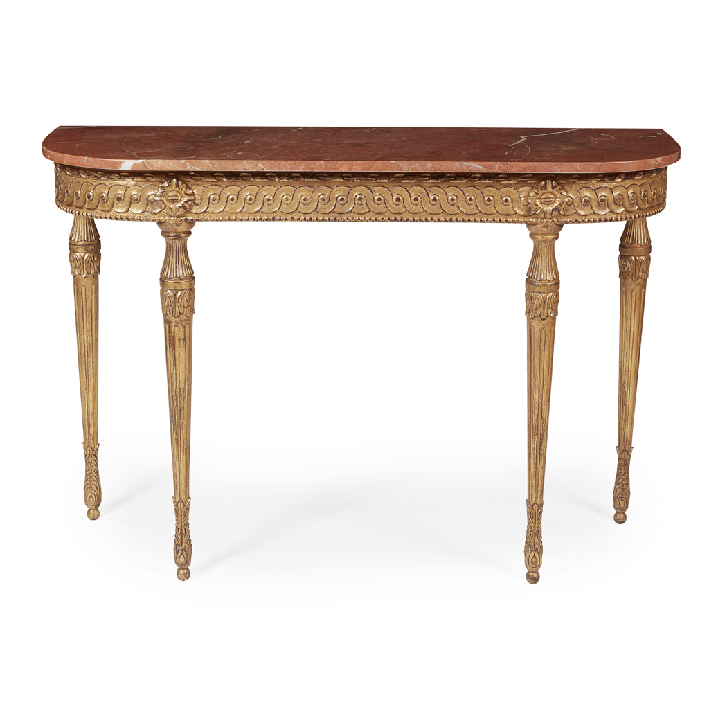 NEOCLASSICAL STYLE MARBLE-TOPPED AND GILTWOOD CONSOLE TABLE