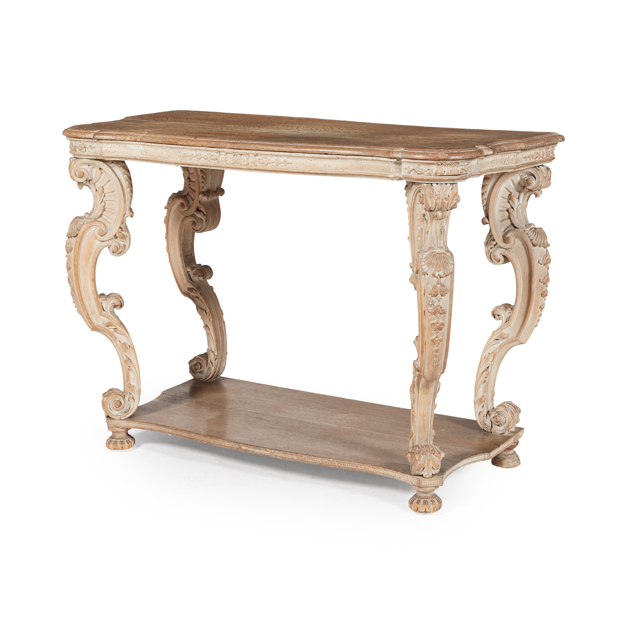 ITALIAN LIMED OAK AND PINE SERPENTINE CONSOLE TABLE