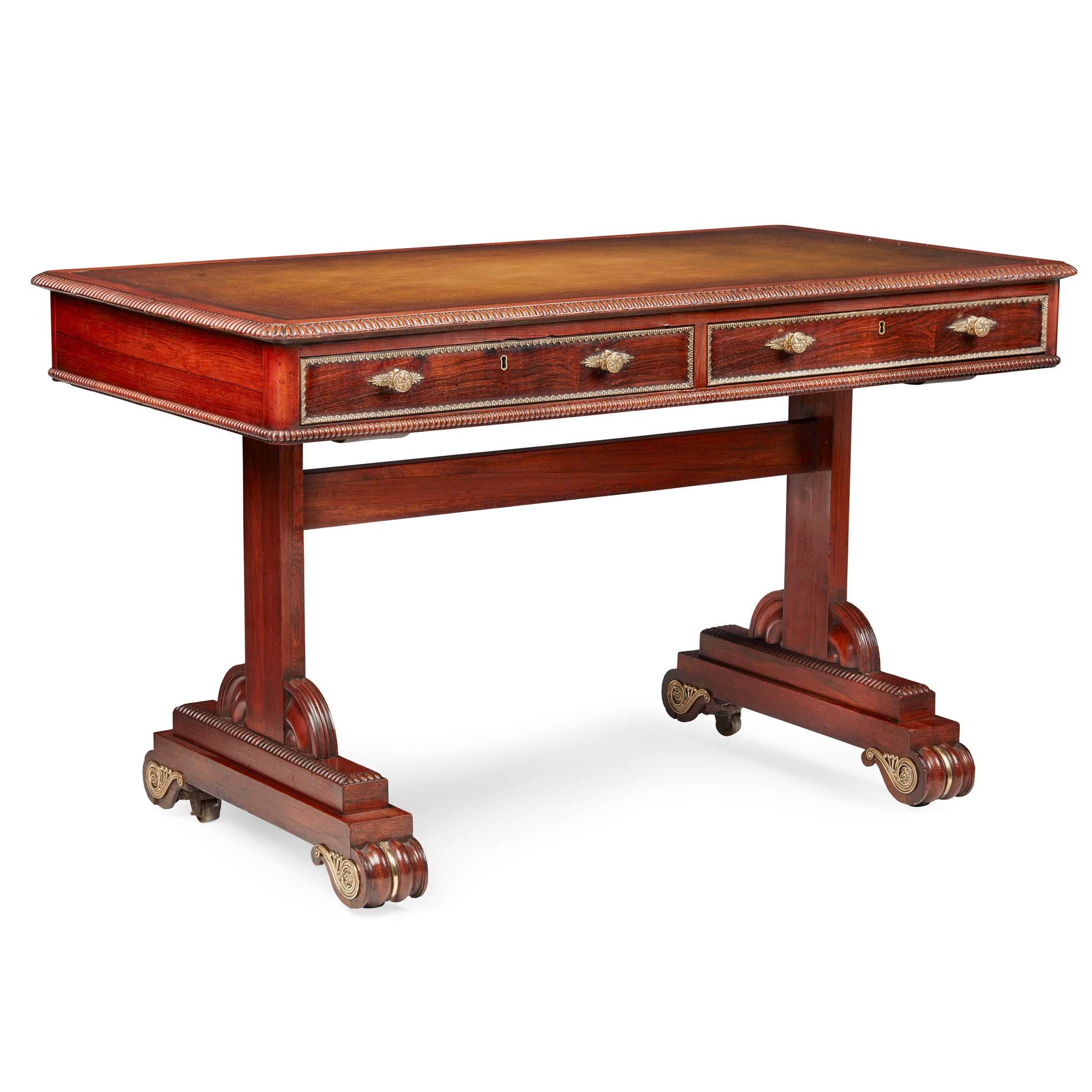 WILLIAM IV ROSEWOOD BRASS MOUNTED LIBRARY TABLE