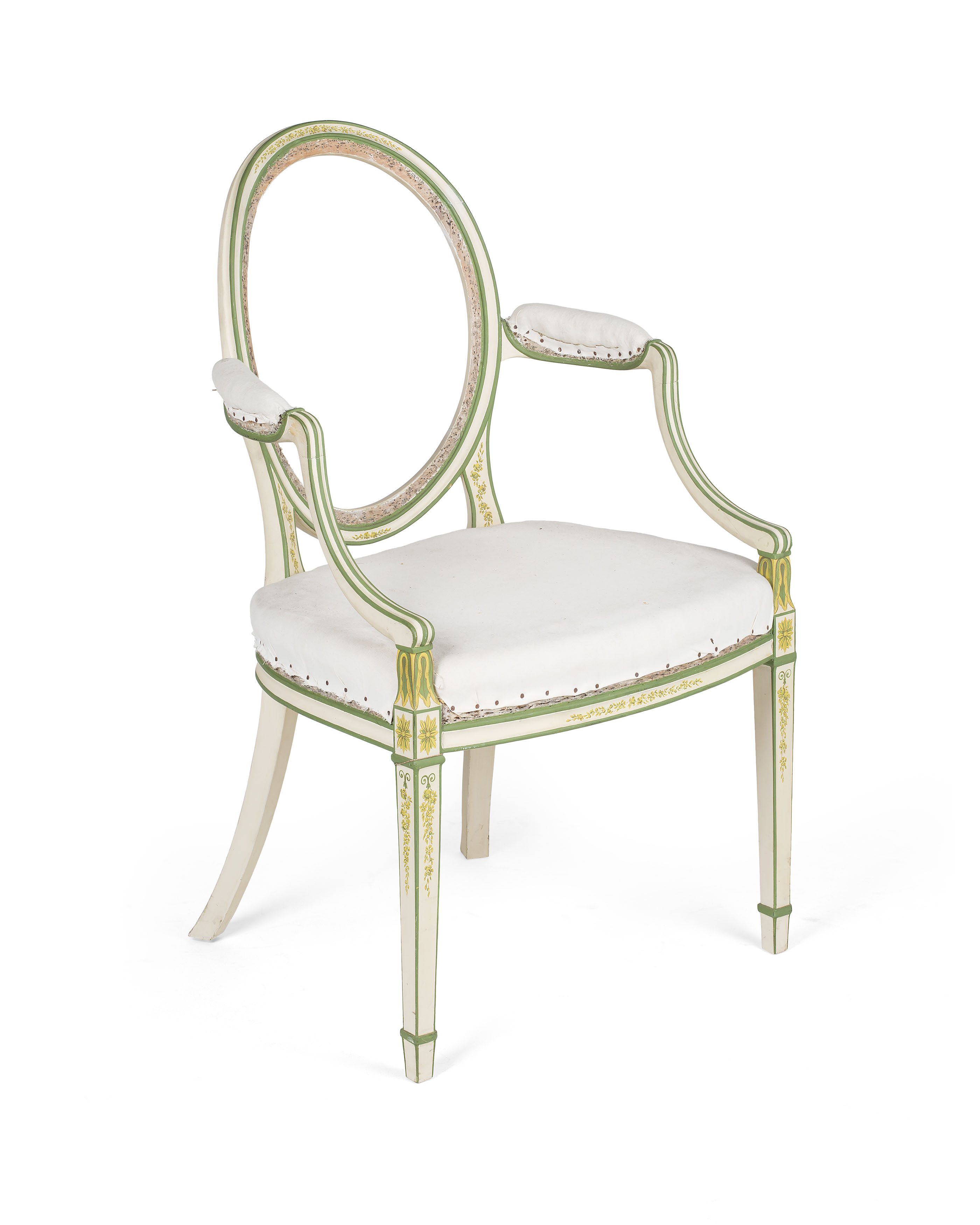 GEORGE III CREAM AND GREEN PAINTED ARMCHAIR