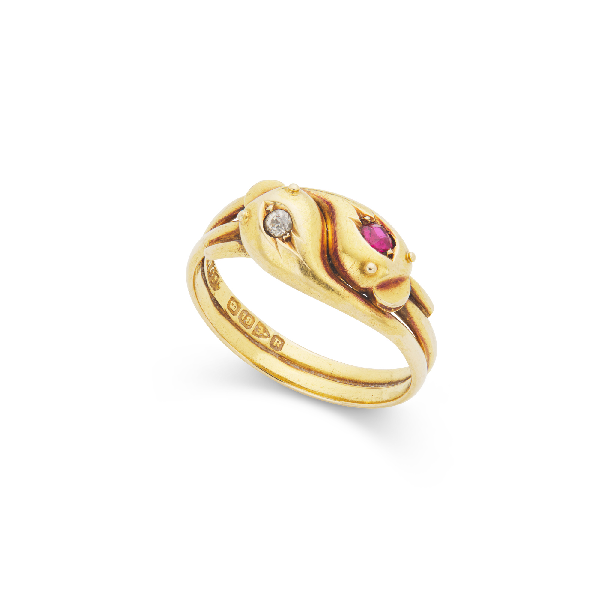 A ruby and diamond double-headed snake ring, 1900-01