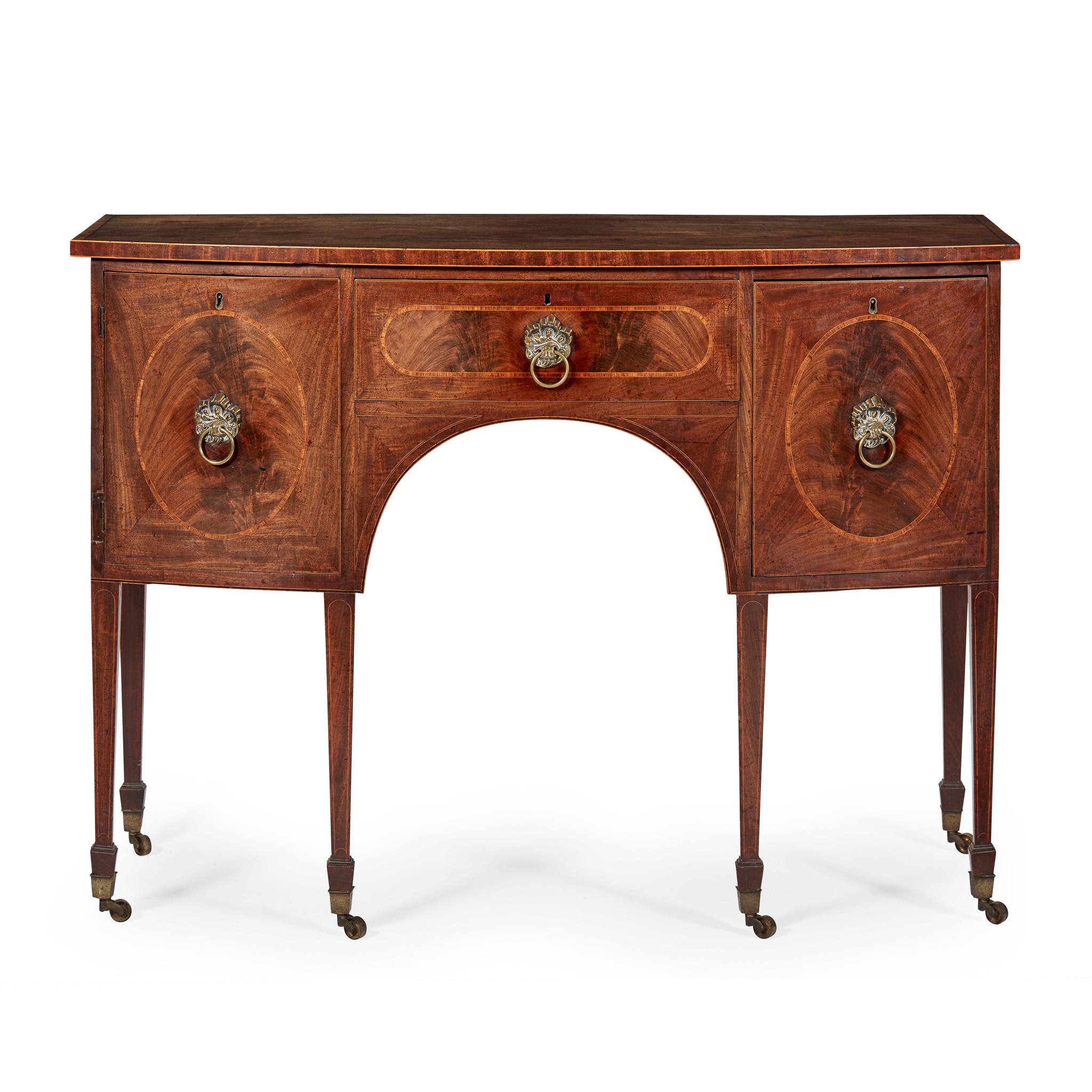 LATE GEORGE III MAHOGANY BOWFRONT SIDEBOARD