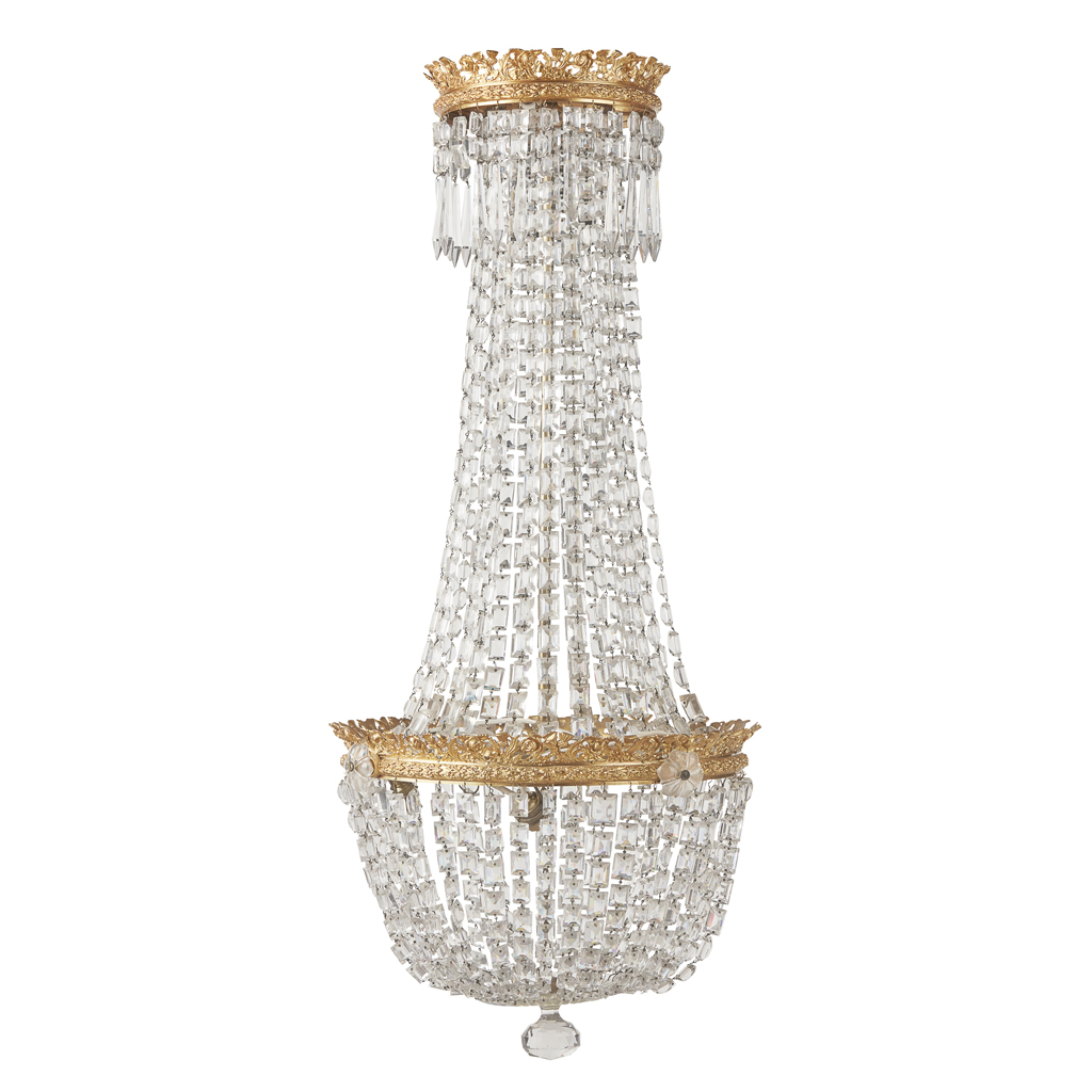 REGENCY STYLE GILT METAL AND CUT GLASS CHANDELIER