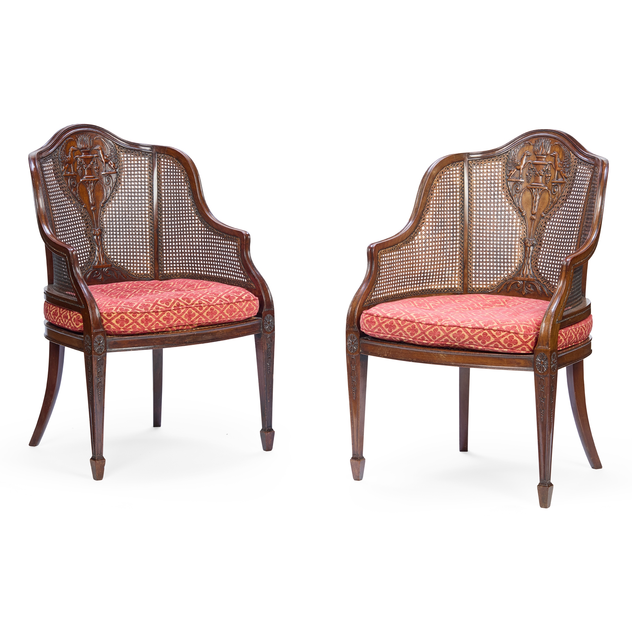 PAIR OF FRENCH CARVED WALNUT BERGÈRE