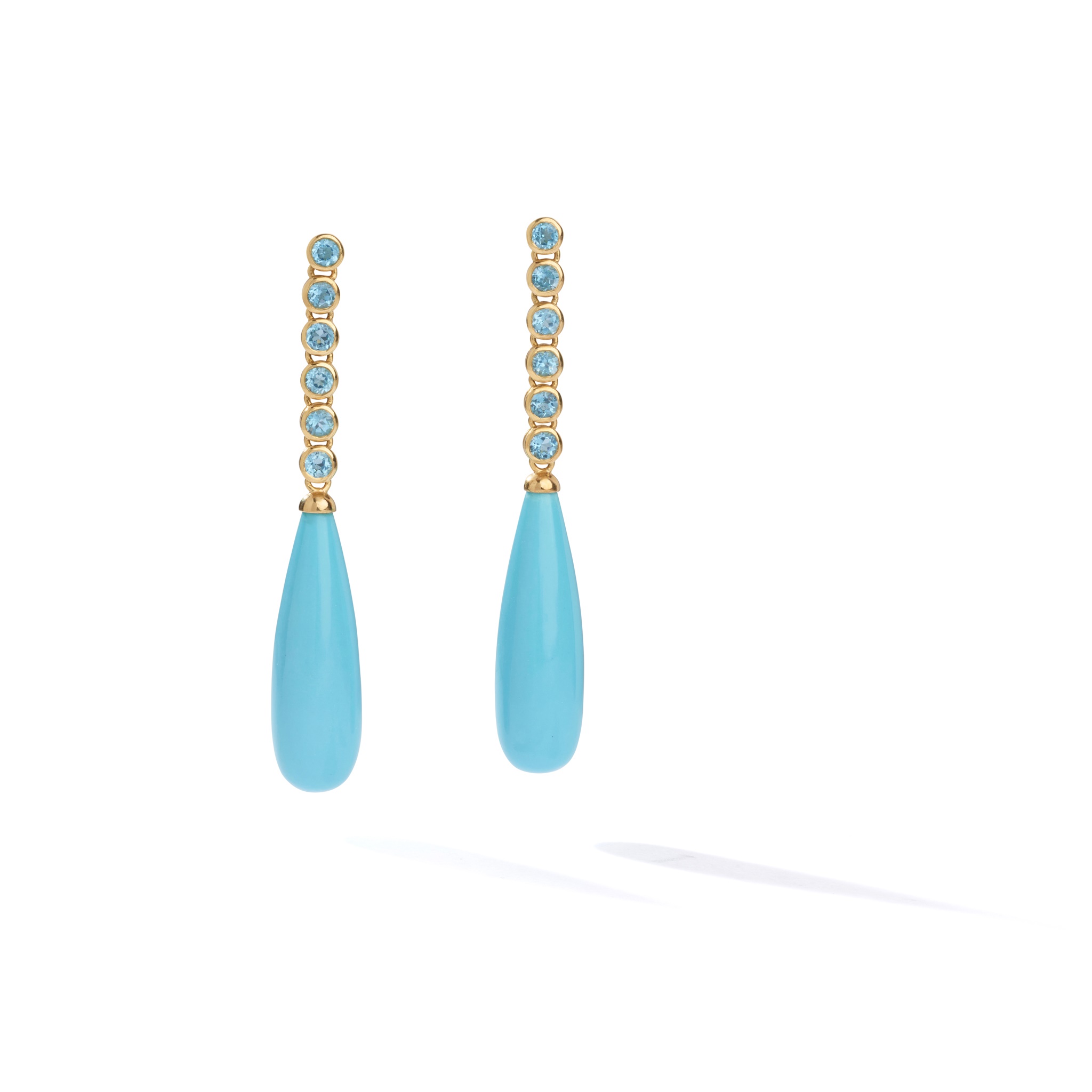 A pair of turquoise and blue topaz earrings