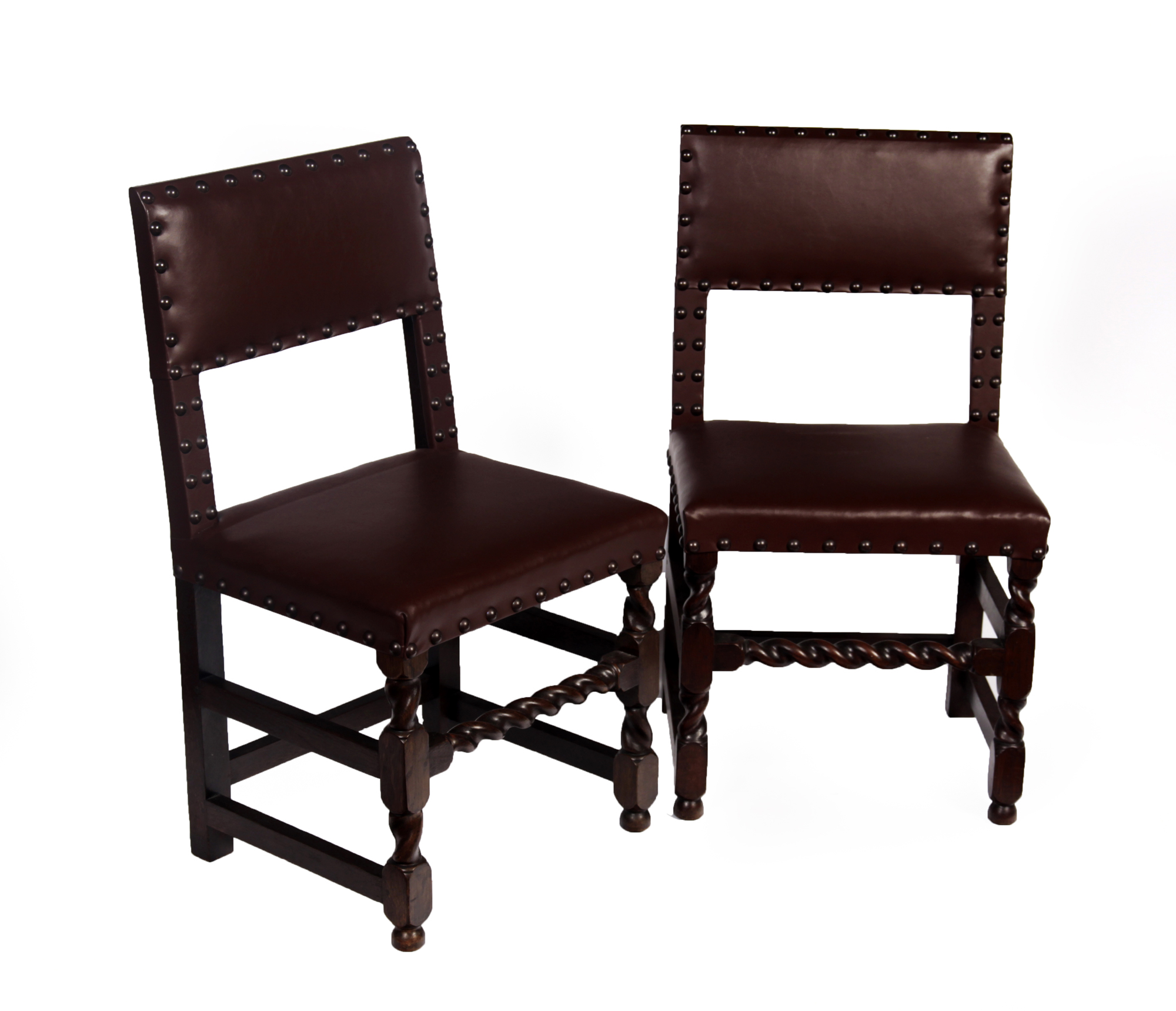 SET OF EIGHT OAK AND LEATHER DINING CHAIRS