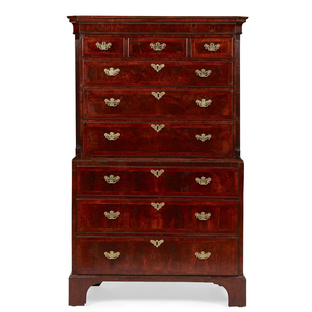 GEORGE II WALNUT CHEST ON CHEST