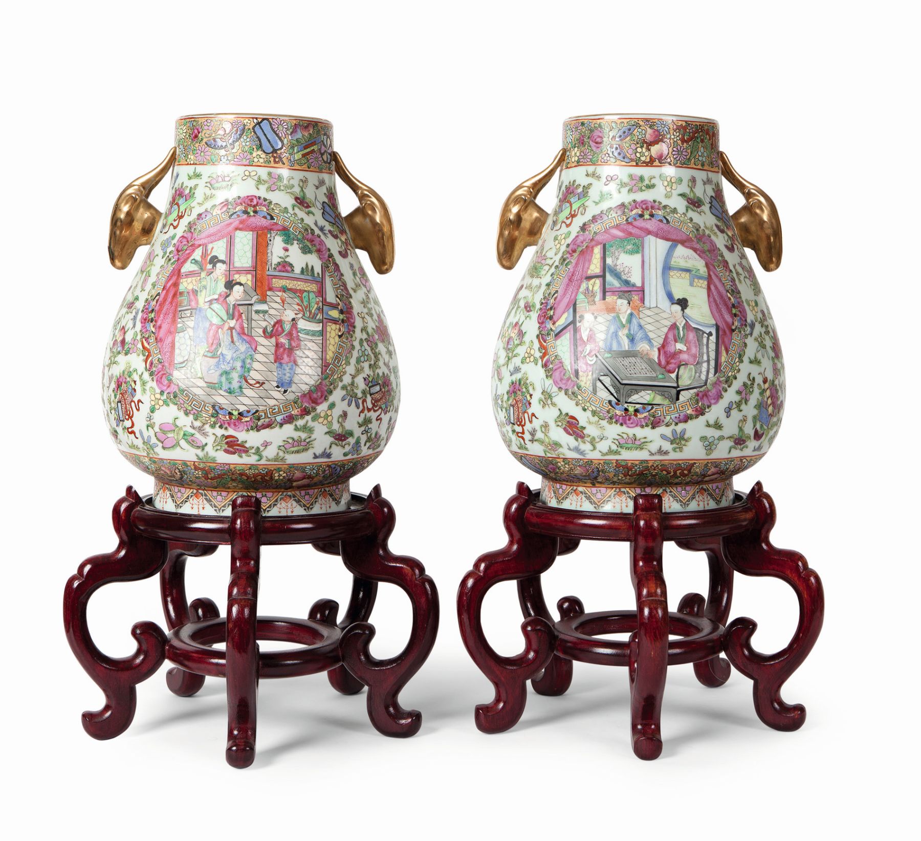 LARGE PAIR OF CHINESE CANTON FAMILLE ROSE VASES
