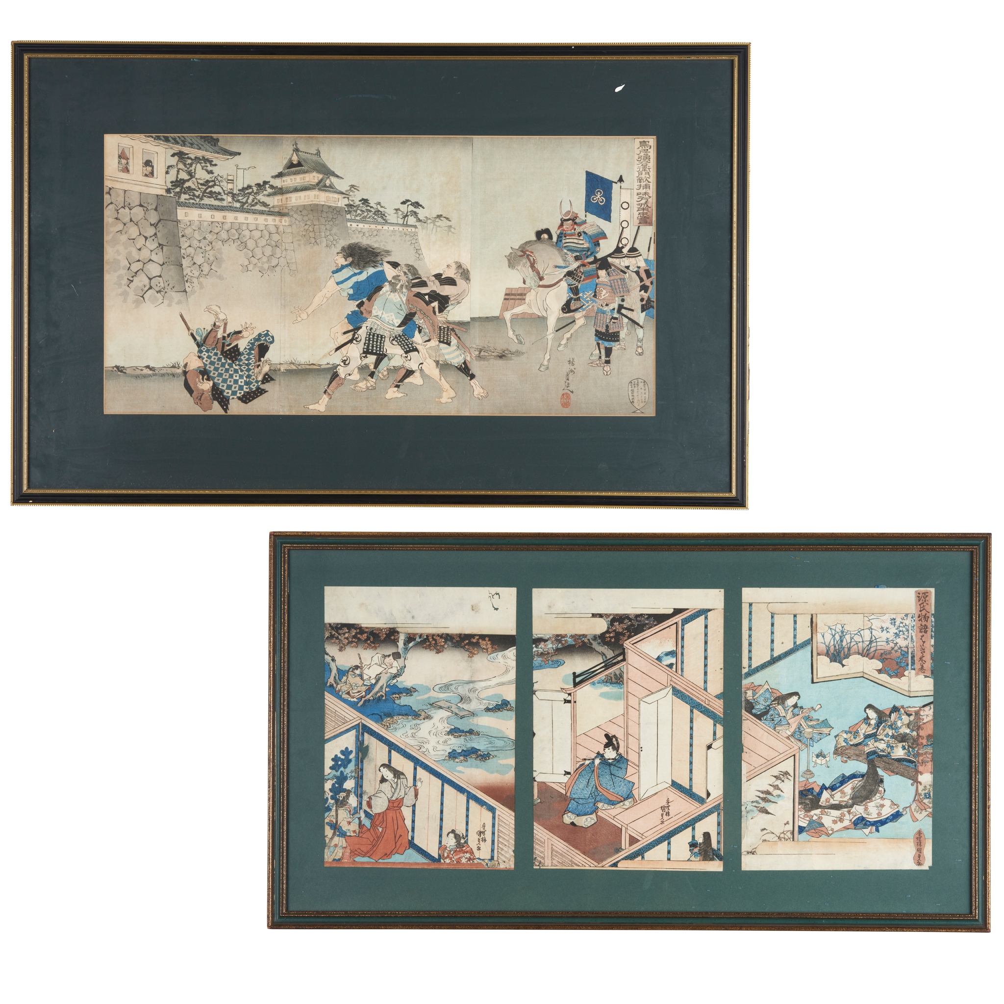 TWO SETS OF JAPANESE WOODBLOCK PRINTS TRYPTYCH
