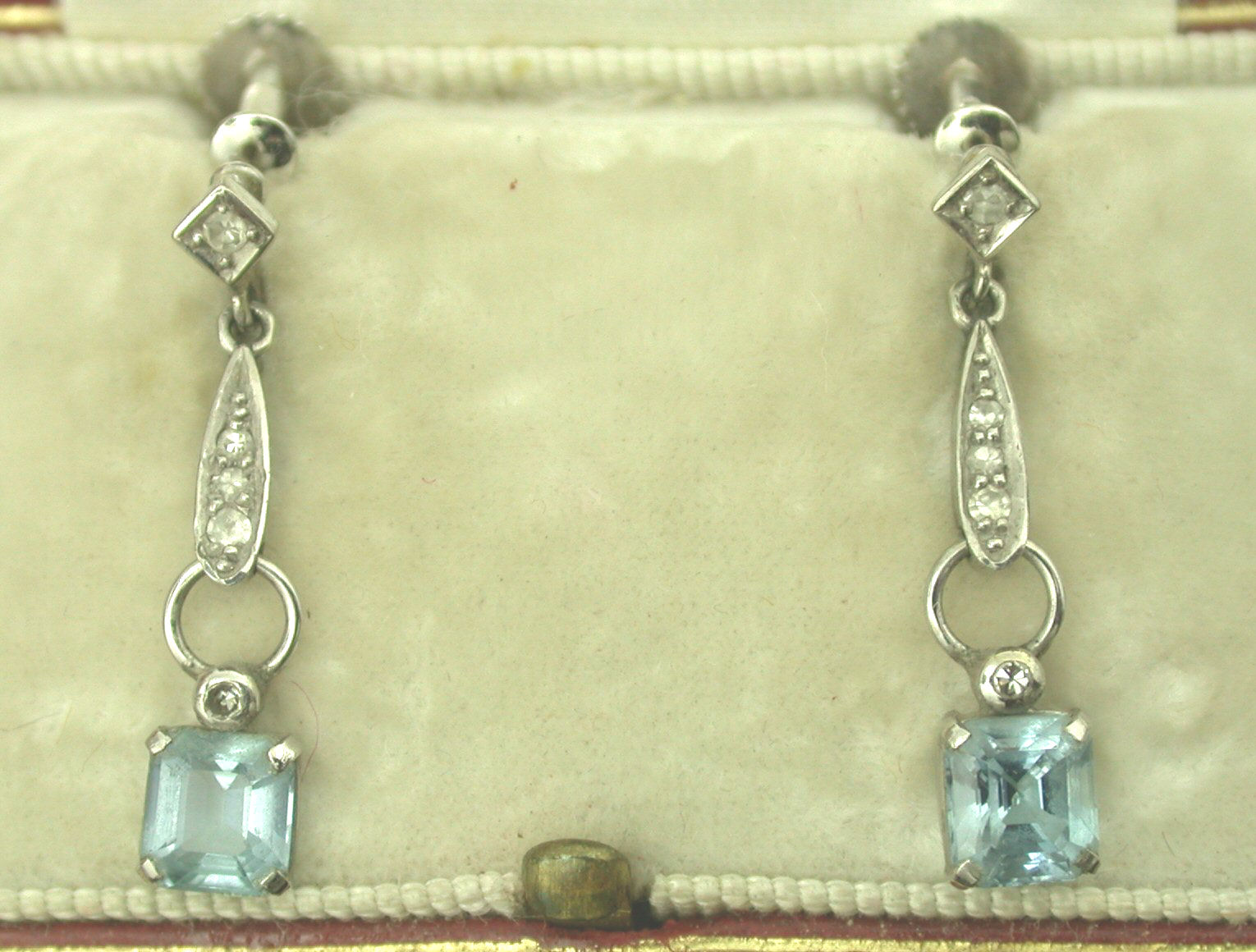 A pair of early 20th century aquamarine and diamond pendant earrings,