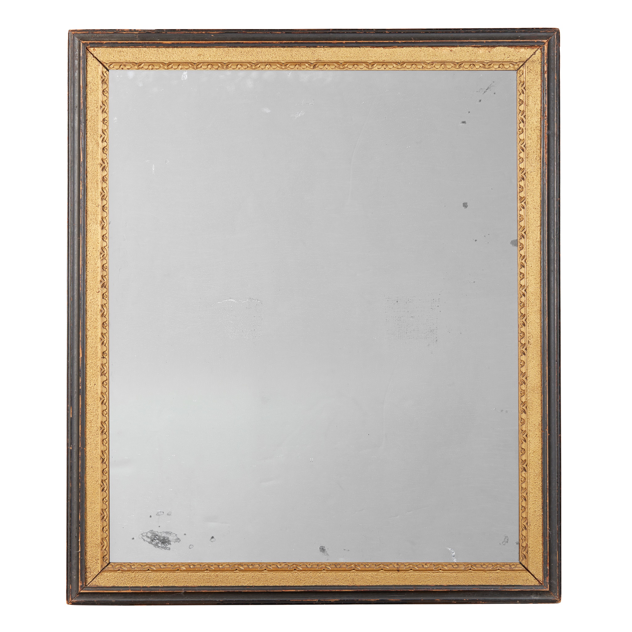 LATE GEORGIAN EBONISED AND PARCEL-GILT MIRROR