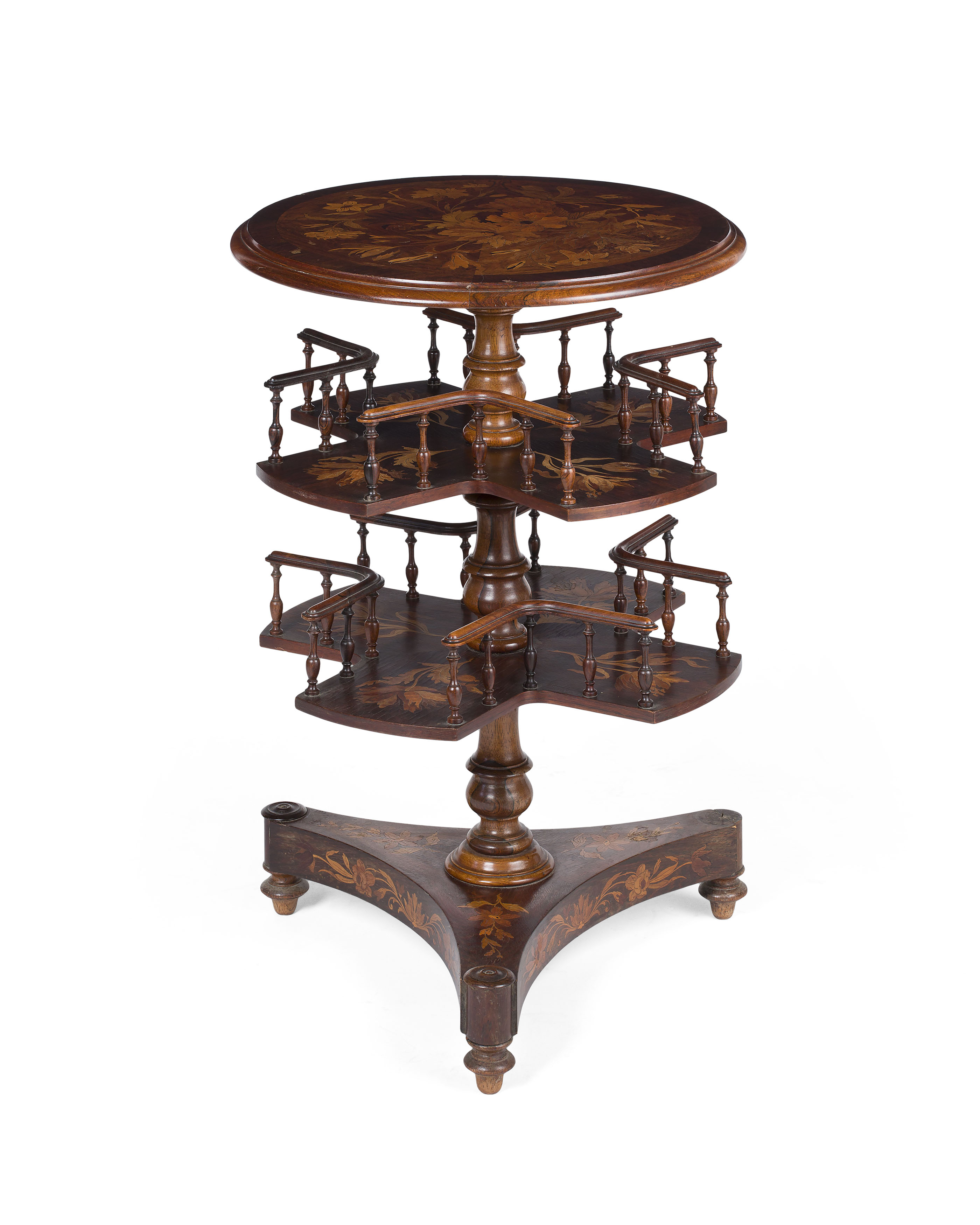 VICTORIAN ROSEWOOD MARQUETRY REVOLVING BOOKCASE