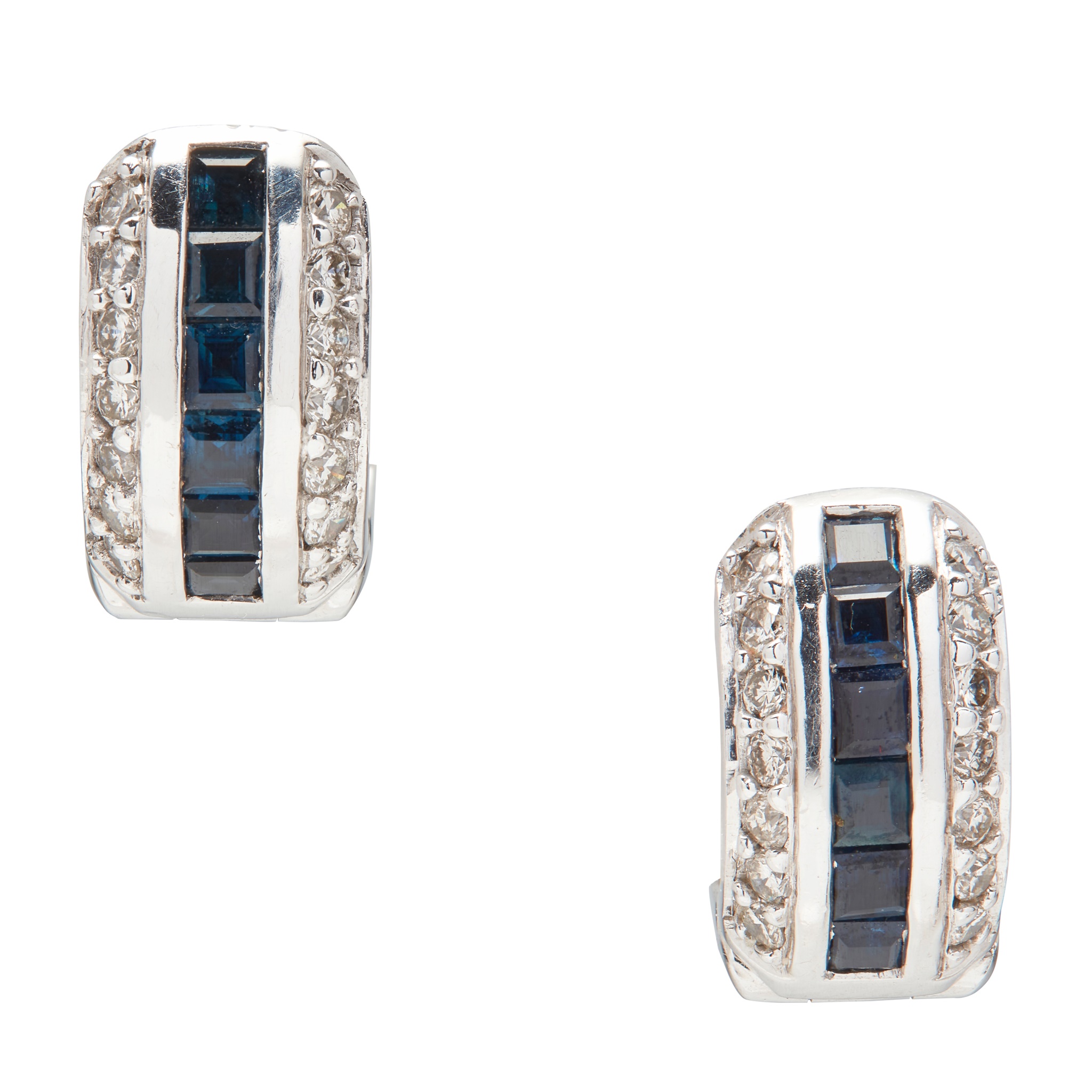 A pair of sapphire and diamond set earrings