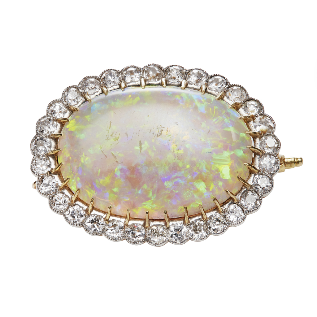 An opal and diamond set brooch