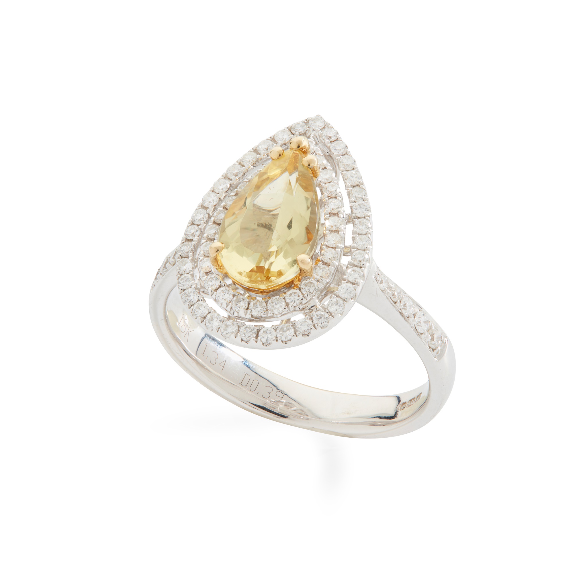 A yellow beryl and diamond cluster ring