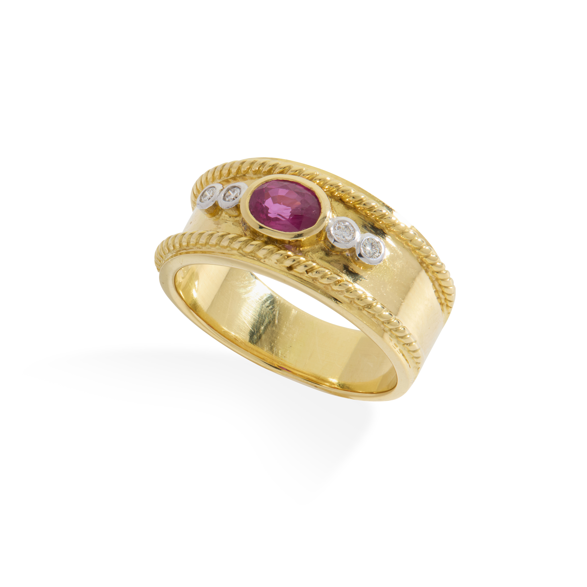 A ruby and diamond ring