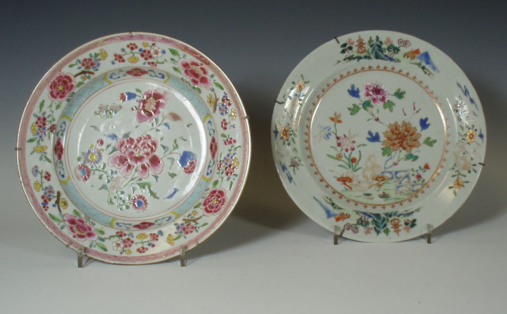 A group of seven late 18th century Chinese famille rose plates