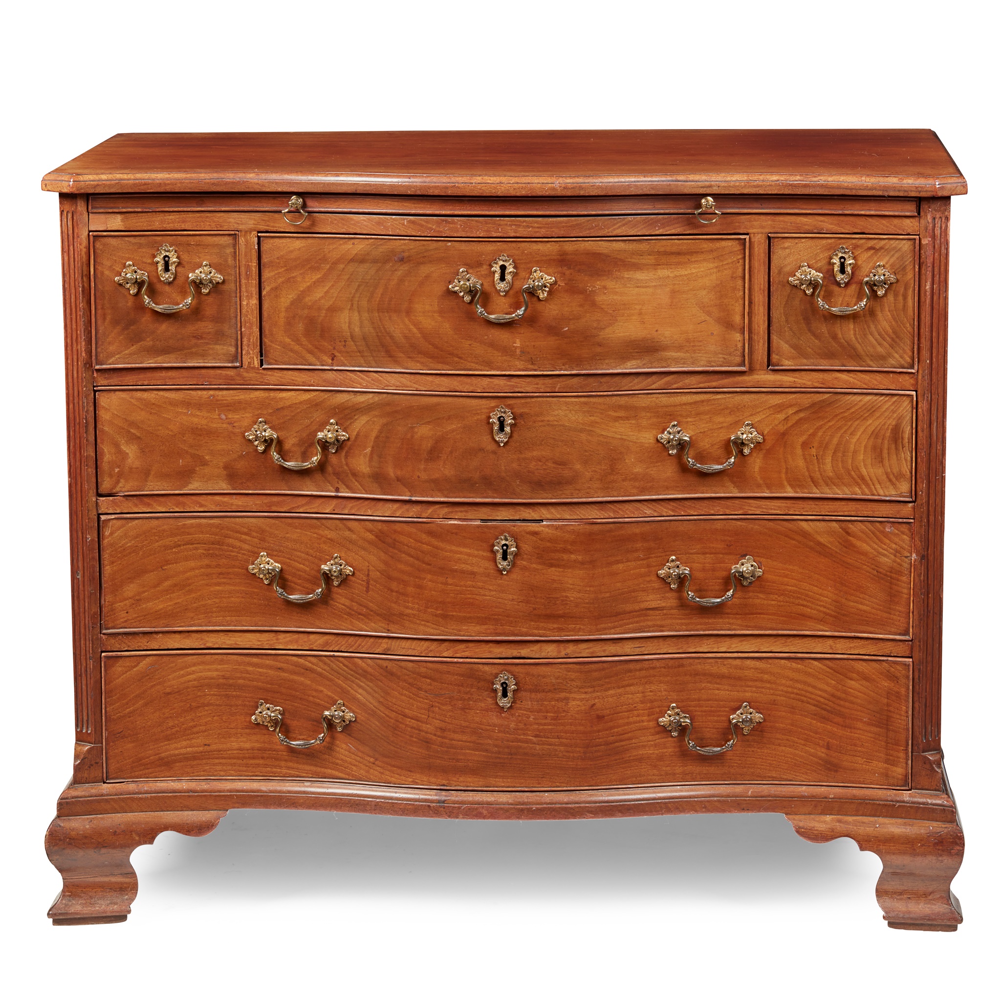GEORGE III MAHOGANY SERPENTINE SECRETAIRE CHEST OF DRAWERS