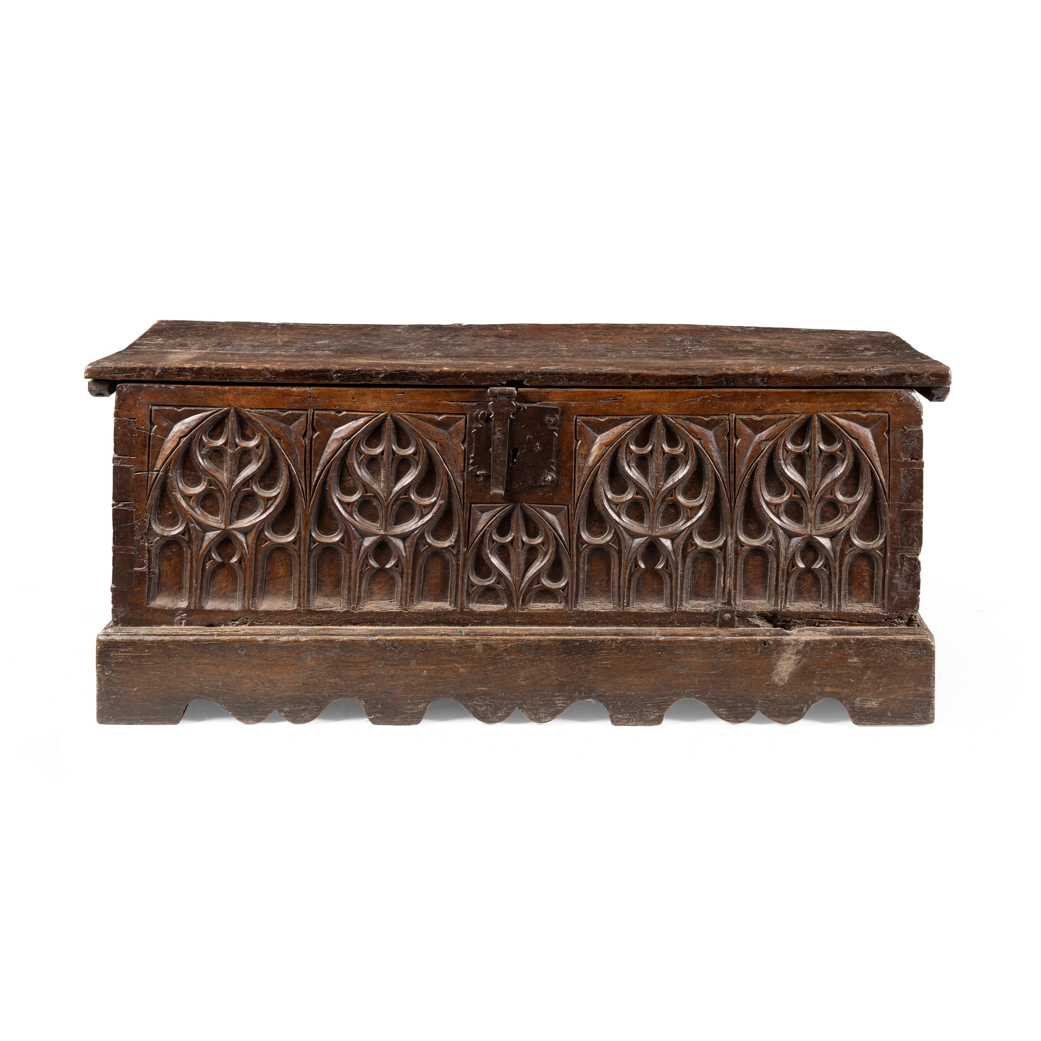 A GOTHIC OAK AND WALNUT COFFER